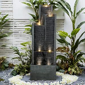 SunJet 5-Tiers Indoor/Outdoor Garden Water Fountain - 50.7inches Modern Floor-Standing Cascading Water Feature - Suitable for Deck, Patio, Porch, Yard Decor
