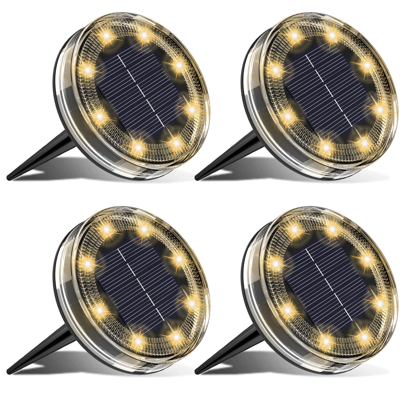 LOTMOS 6 Paquetes Luces Solares LED Exterior Jardin Suelo, 8 LED Impermeable Luz Solar Exterior Jardín, Lamparas Solares Suelo Camino, Terraza, Patio, Césped, Blanco Cálido — view 8