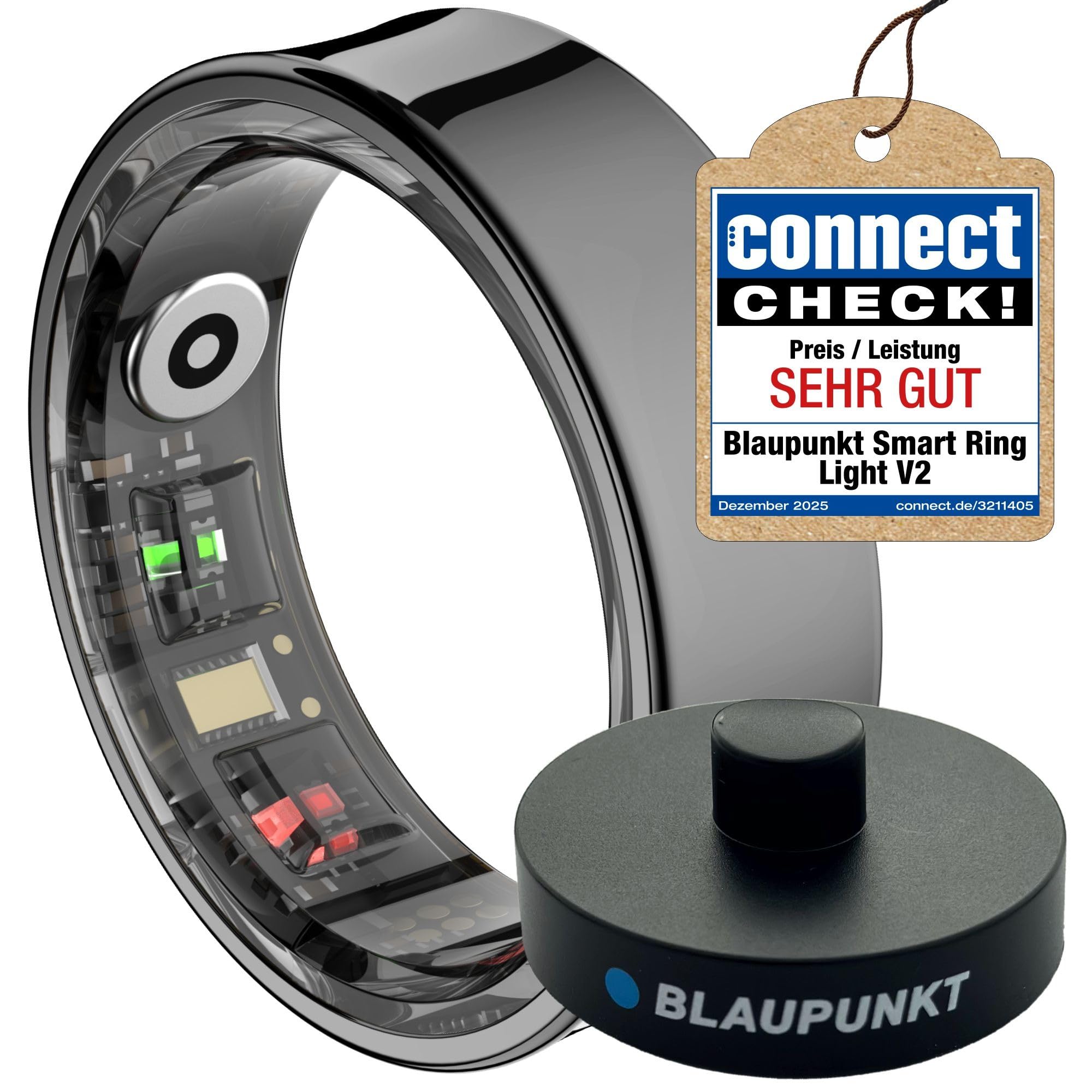 Blaupunkt Smart Ring V2 | kein Abo | keine unsichere Cloud | Edelstahl | Schritte, Schlaf, Puls, Blutsauerstoff SpO2, Kalorien, HRV, Sport-Aktivitäten | IP68 | für Android und iOS | Schwarz | Größe 11