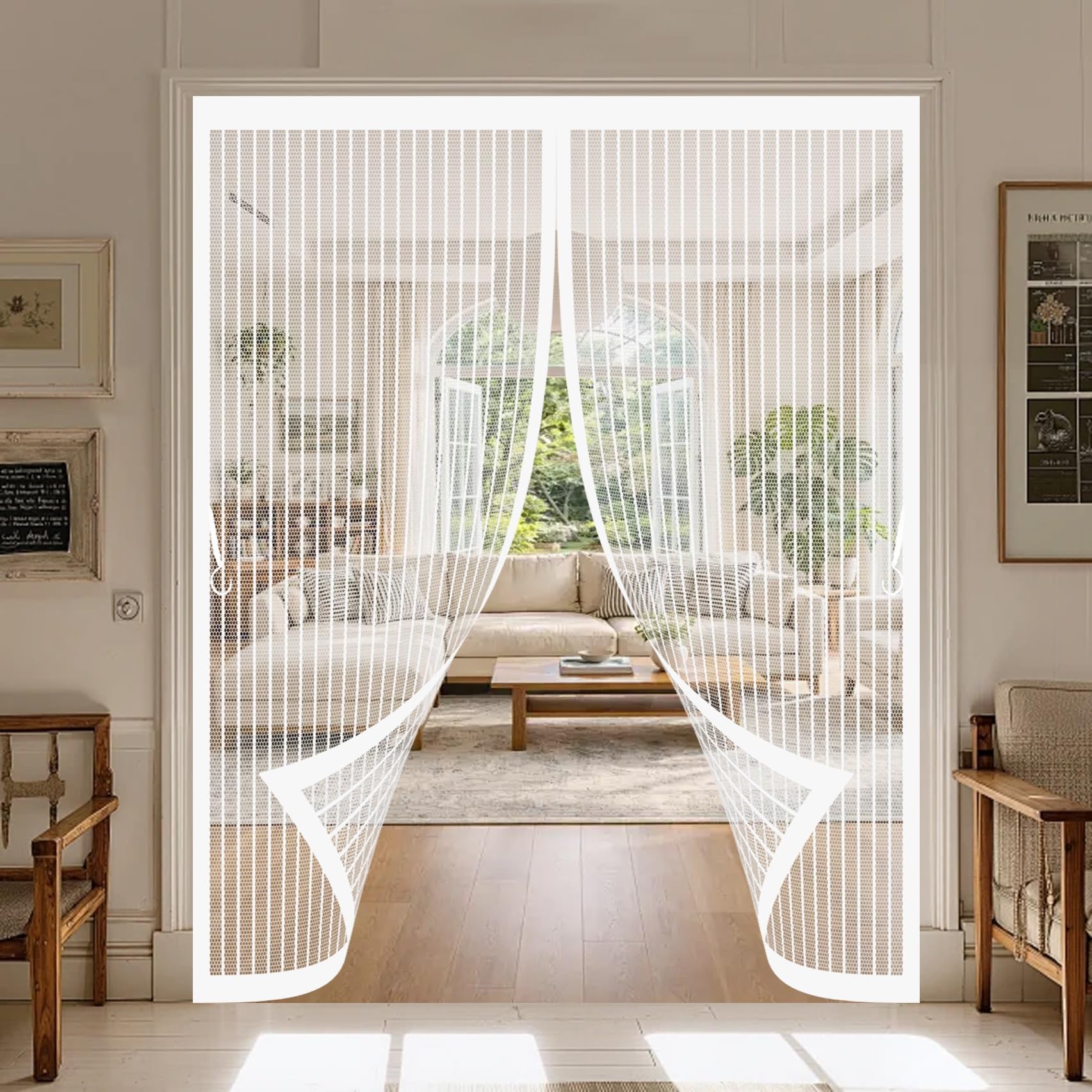 Fly Screens for Doors 178 x 198 cm Powerful Magnets, No Drill Installation, Automatically Closes, for Keeping Out Flies & Bug Magnetic Fly Curtain for Patio Doors Bedroom, White