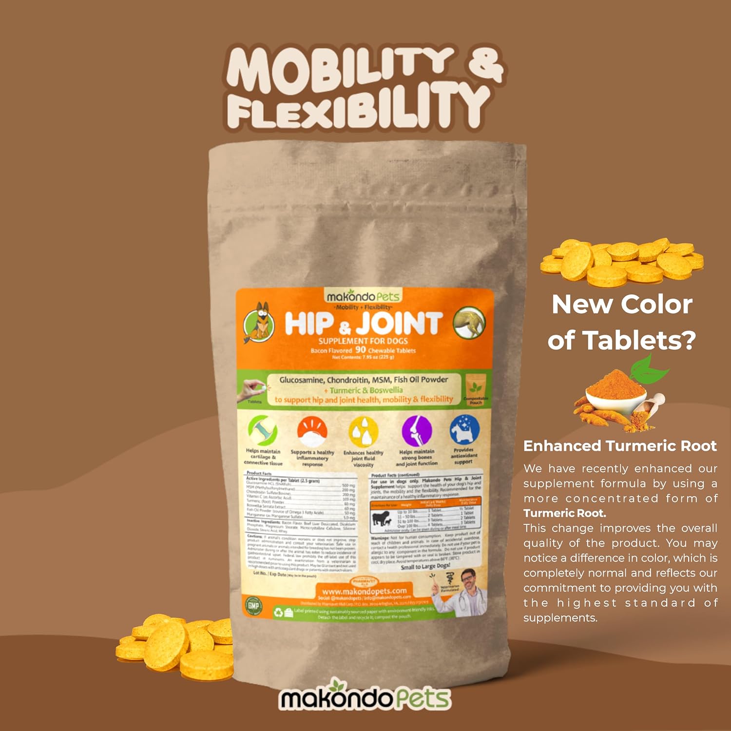 Joint Supplement for Dogs - with Glucosamine, Chondroitin, MSM, Turmeric, Boswellia, Fish Oil and Manganese for Hip, Tissue, and Mobility Support, Dog Joint Pain Relief - 90 Chewable Tablets