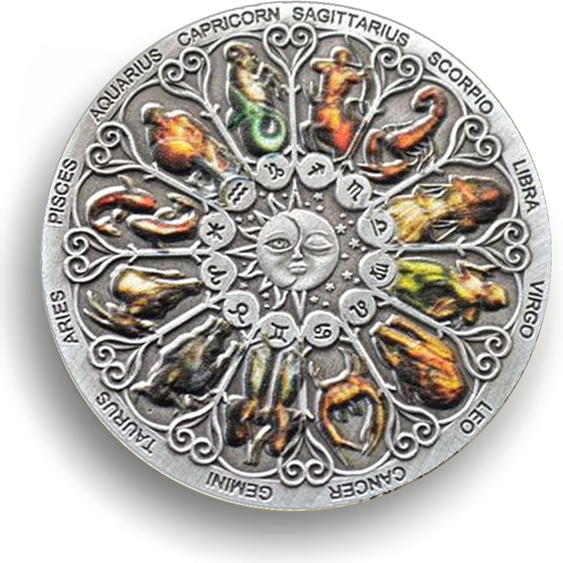 Twelve Constellations Colorful Challenge Coin Zodiac Lucky Coin Good Luck Charm