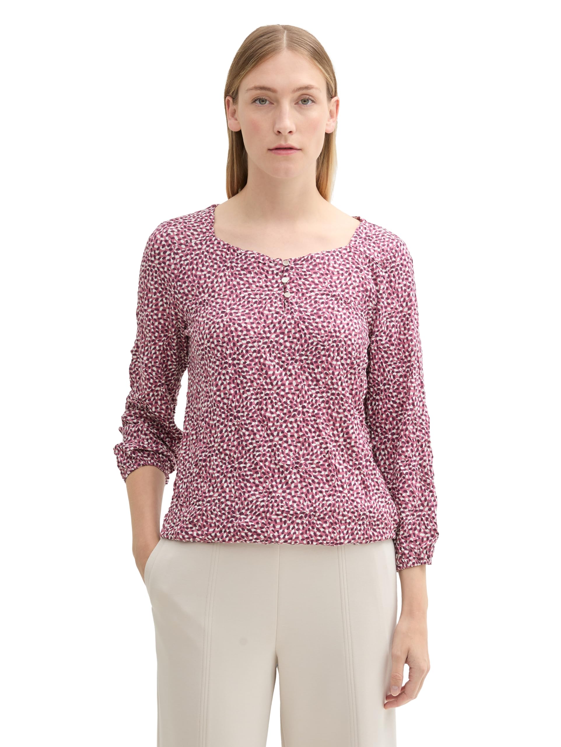 Tom Tailor Damen 1043101 Crincle Blusen-Shirt mit Alloverprint
