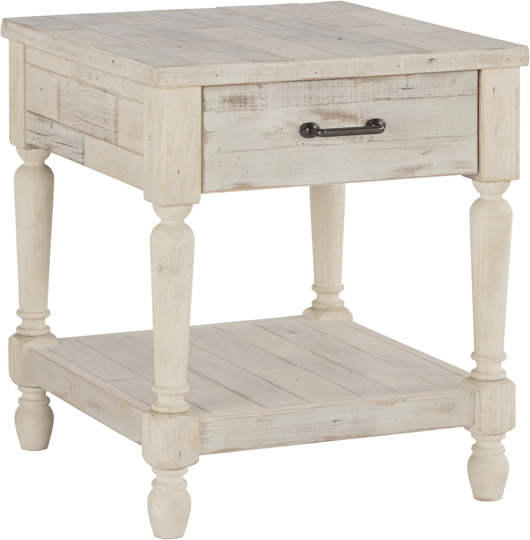 Signature Design by Ashley Shawnalore Farmhouse Solid Pine Wood End Table, Weatherworn White Finish