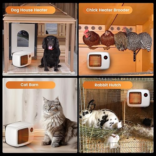 Miniatura 7 de Calentador de casa para perros con termostato, calentadores eléctricos portátiles de gallinero, cable antimasticación de 6 pies, calentamiento