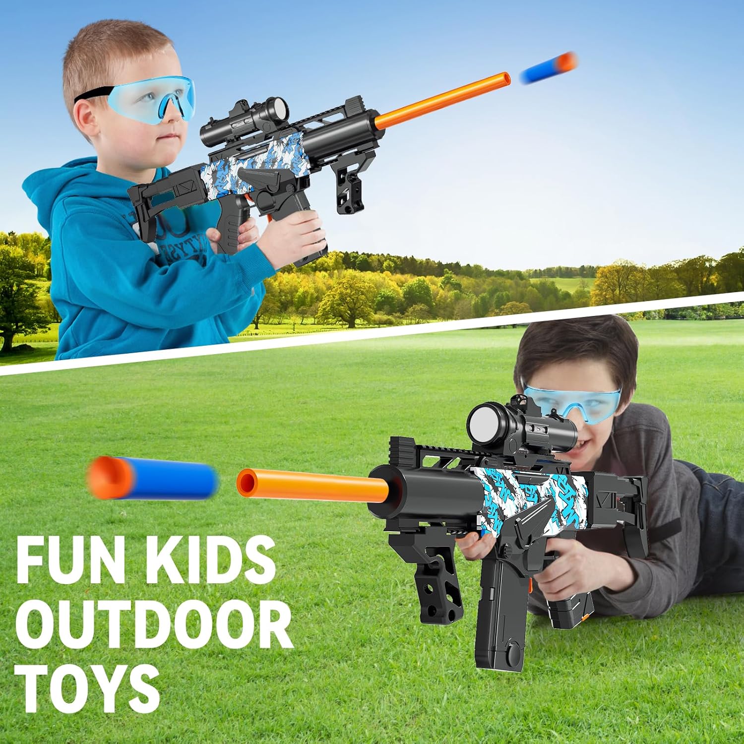 Toy Gun Automatic Sniper Rifle with Scope, Tactical Vest Kit, Toy Foam Blasters with 200 Soft Bullets, 2 Magazinine and Grip, Electric Gun for Boys Age 8-12, Gifts for Birthday Christmas