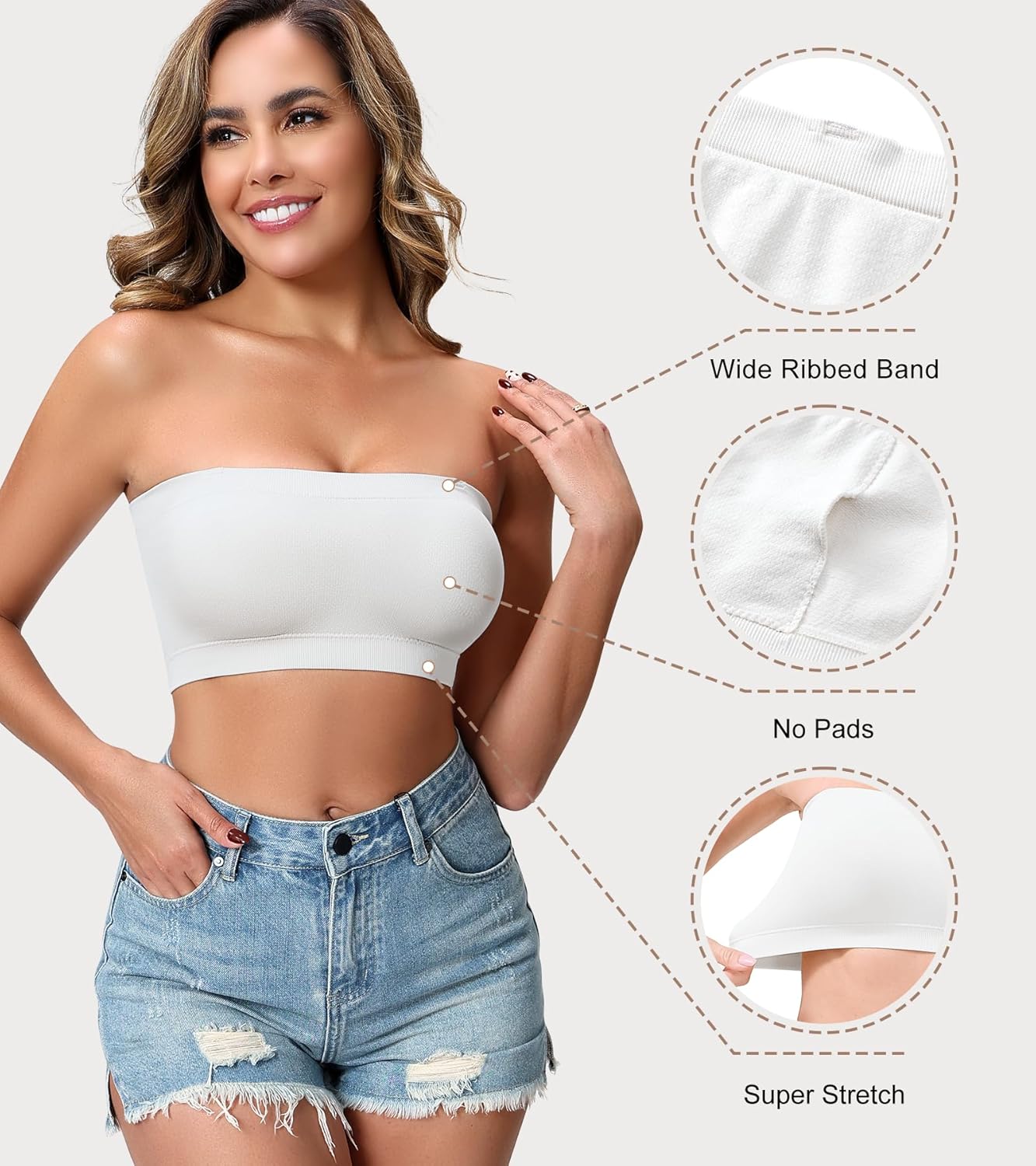 Strapless Bras for Women, Wireless Non-Padded Tube Top Bandeau Bra, Seamless Bralette - Image 3