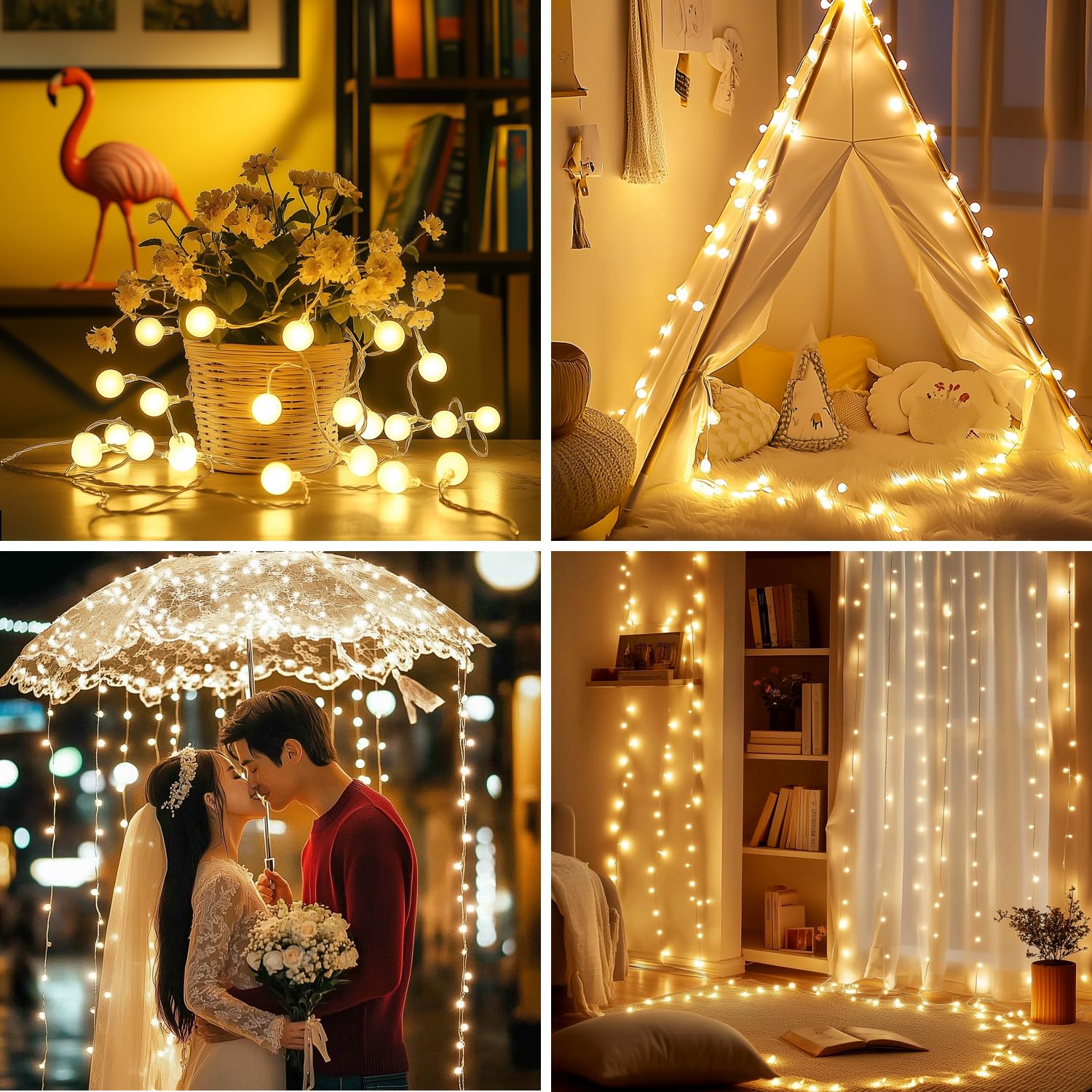 DA LIGHT Ghirlanda luminosa a sfere, luce calda, 12 m, 120 LED, illuminazione per interni/esterni, con 8 modalità, timer, IP44, ideale per Natale, matrimoni, giardino, terrazza, balcone, luci