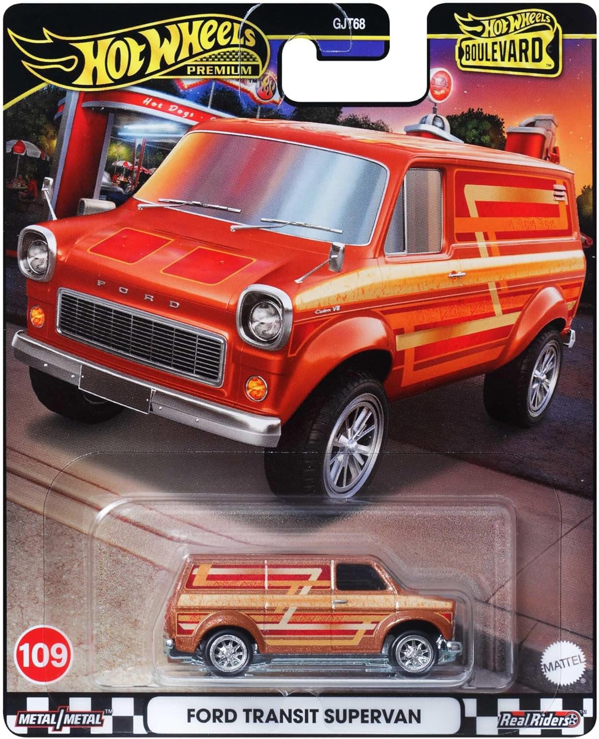 Hot Wheels Premium Boulevard Ford Transit Supervan, 1:64 Orange, #109 Die-Cast Metal Collectible Model