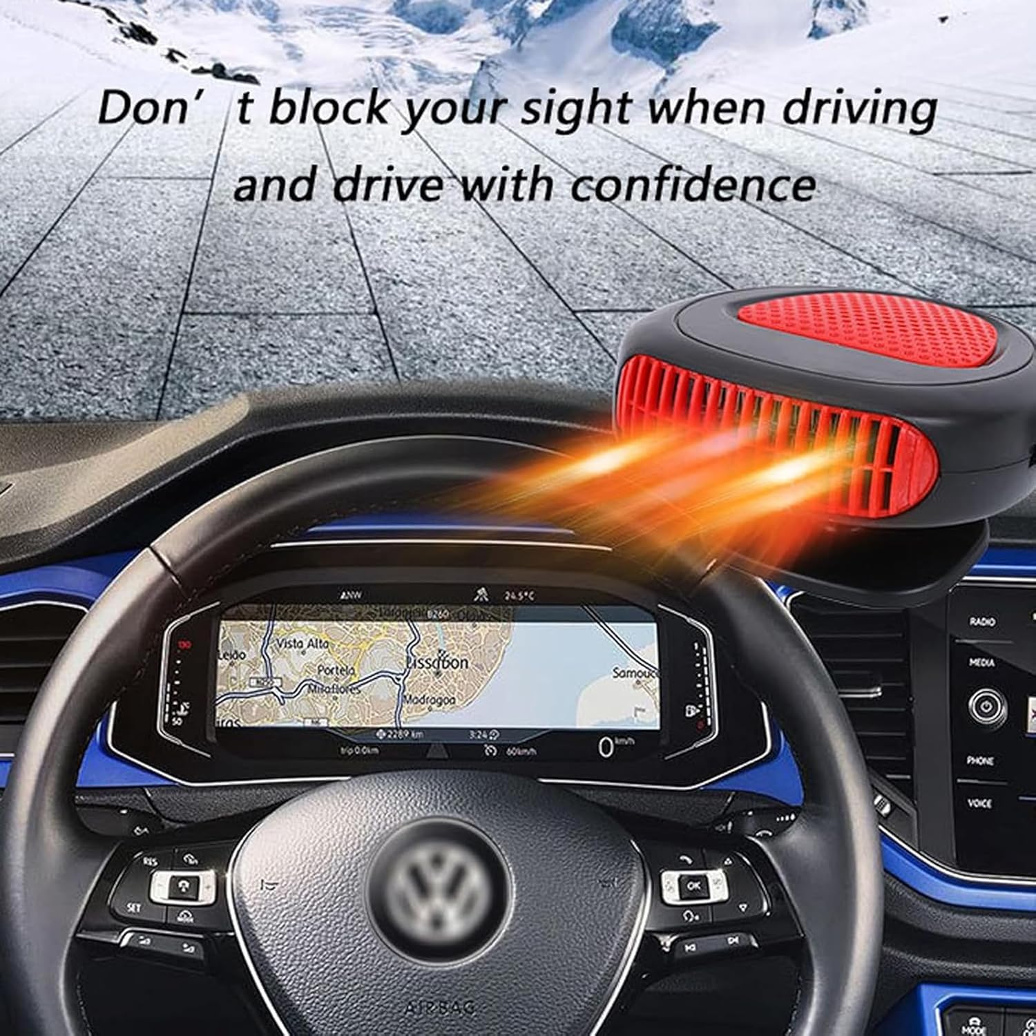 2 in1 Portable Fast Car Heater Defroster, Car Warm Air Blower, Portable Fan Window Defroster Demister, 12V/150W Windshield De-Icers Defogger for Winter Car Glass