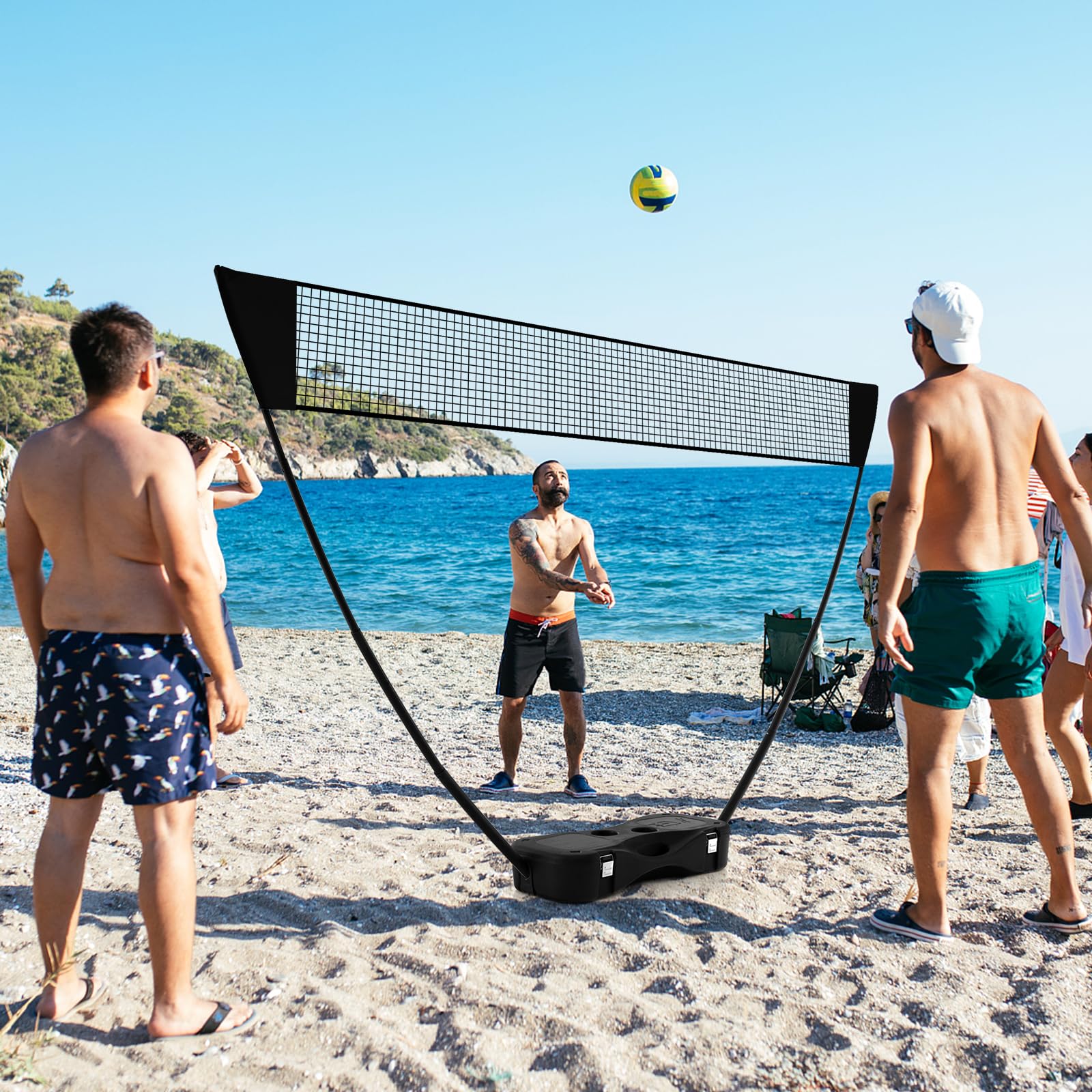 COSTWAY Badminton Set Complet Portable 270 x 160 cm, Kit Badminton avec Filet en PE 2 Raquettes et 2 Volants Boîte de Rangement, Jeu d'Extérieur pour Plage Jardin Cour