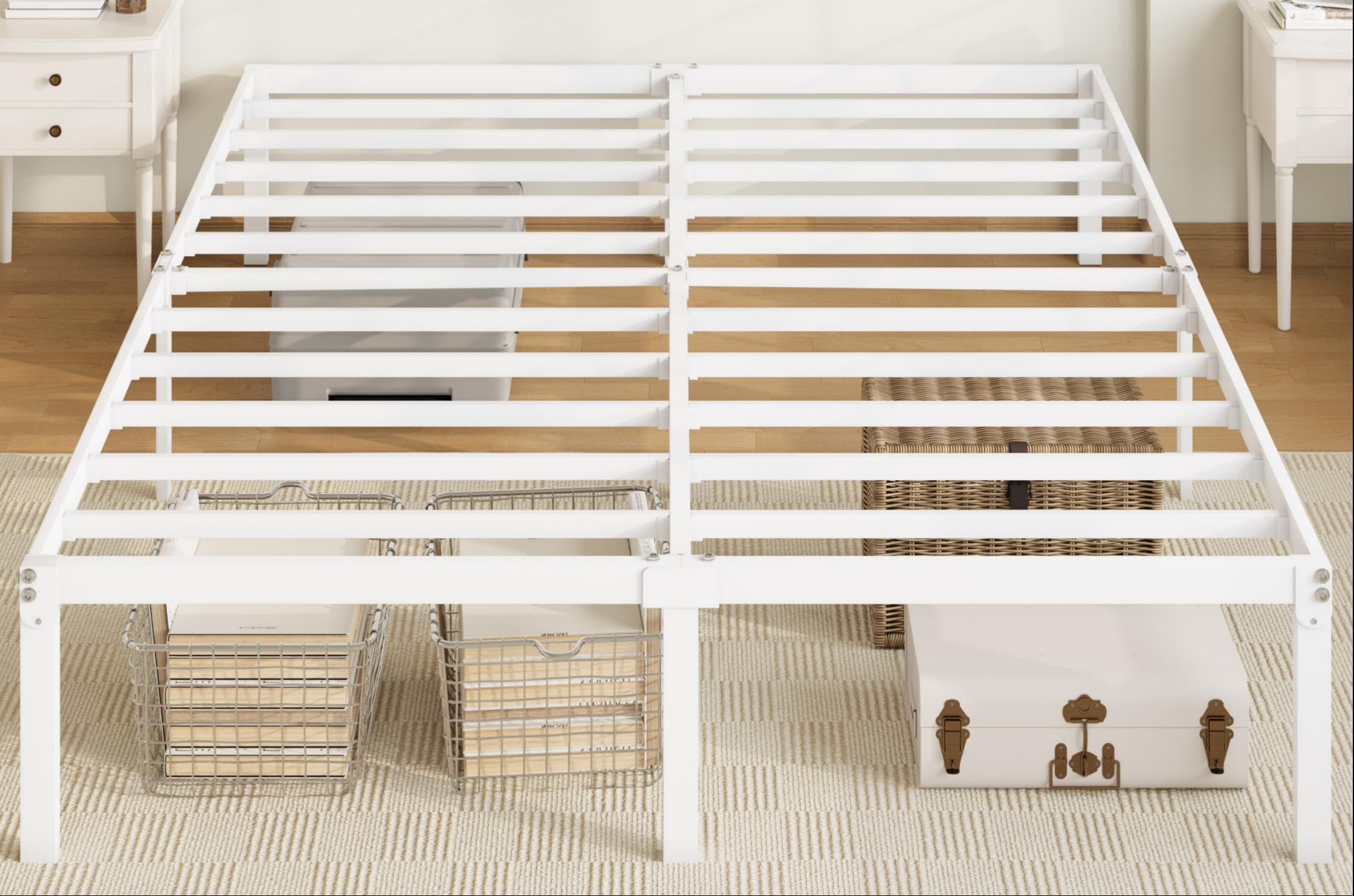 Full-Size Metal Platform Bed with Storage