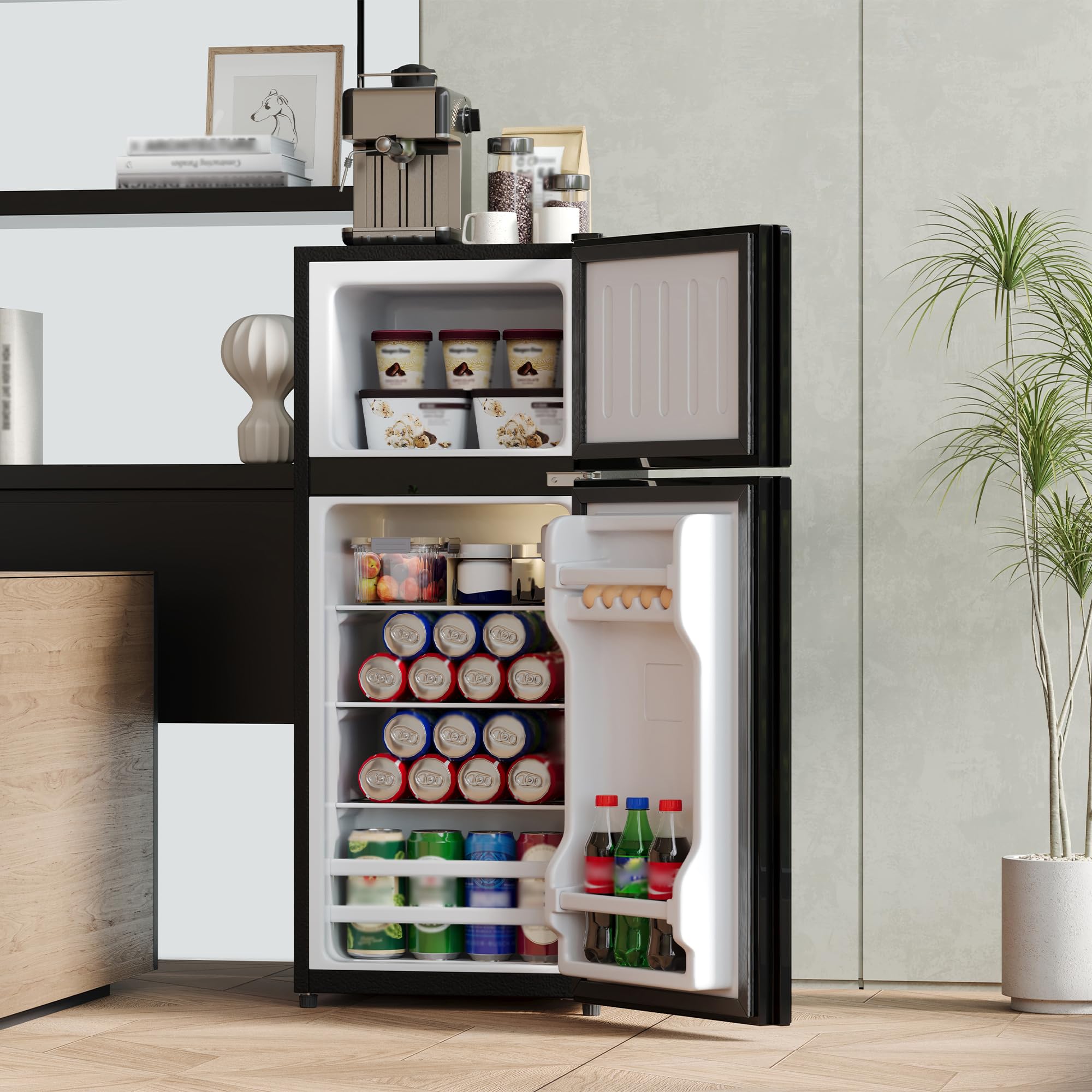 Merax Mini Réfrigérateur 92L avec Congélateur 28L, Frigo Compact Porte Vitrée avec LED,Thermostat Réglable 7 Niveaux,pour Cuisine, Bureau, Chambre