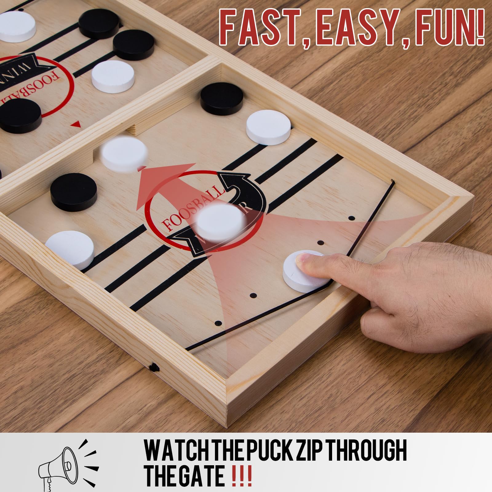 Extra Large Wooden Fast Sling Puck Game - Super Sling Hockey Table for Family Night & Parties | Foosball Winner String Puck With 20 Pucks & Storage Bag | Premium Wood Construction - Image 6