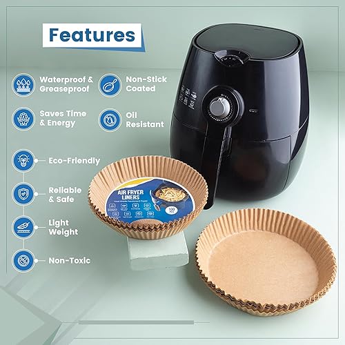 Miniatura 3 de Swankees Forros desechables para freidora de aire de 7.9 pulgadas, 100 forros de papel pergamino de forma redonda, resistentes al aceite y al agua,