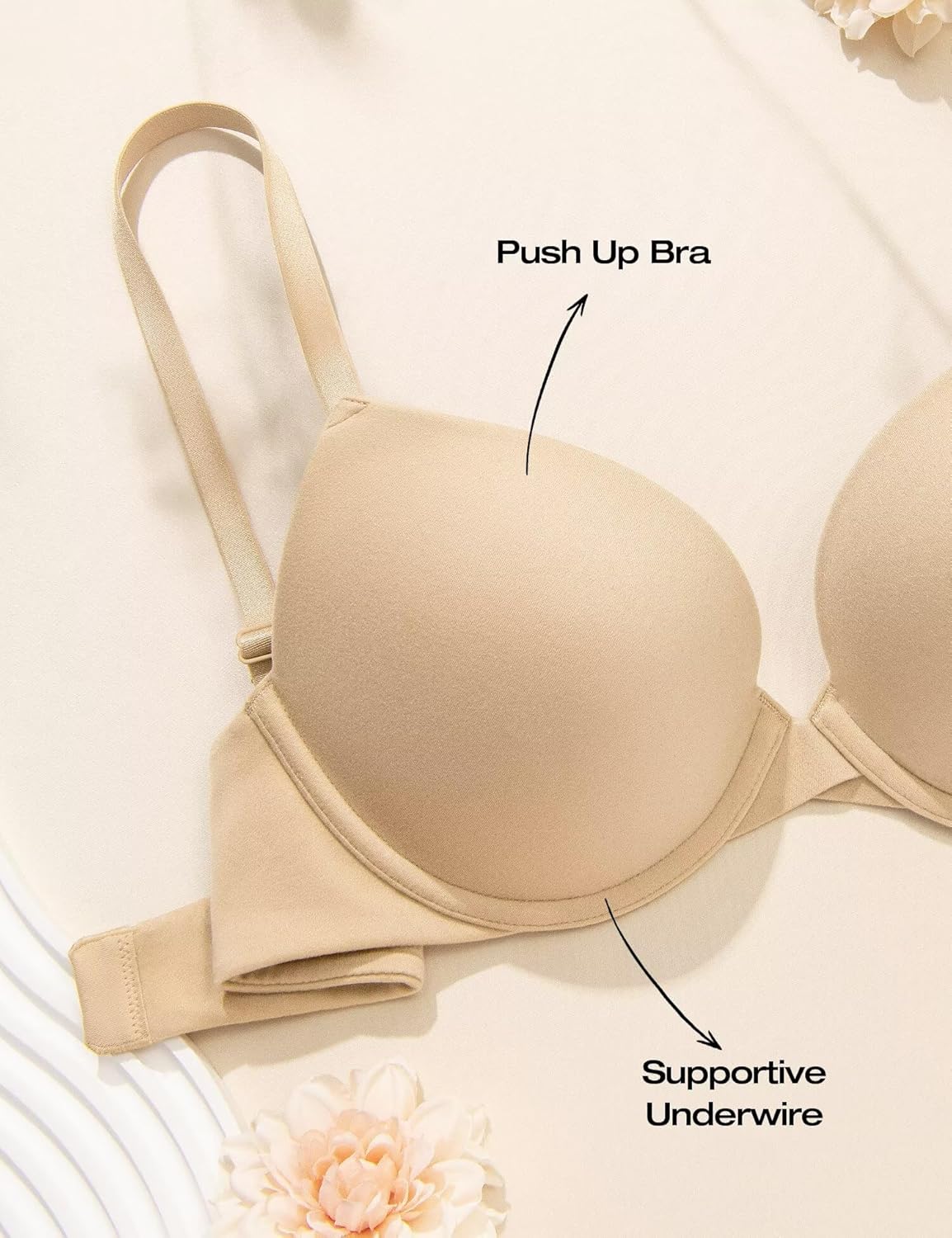 Deyllo Women's Push Up Bra Padded Underwire T-Shirt Smooth Plunge Deep V Lift Up Add One Cup