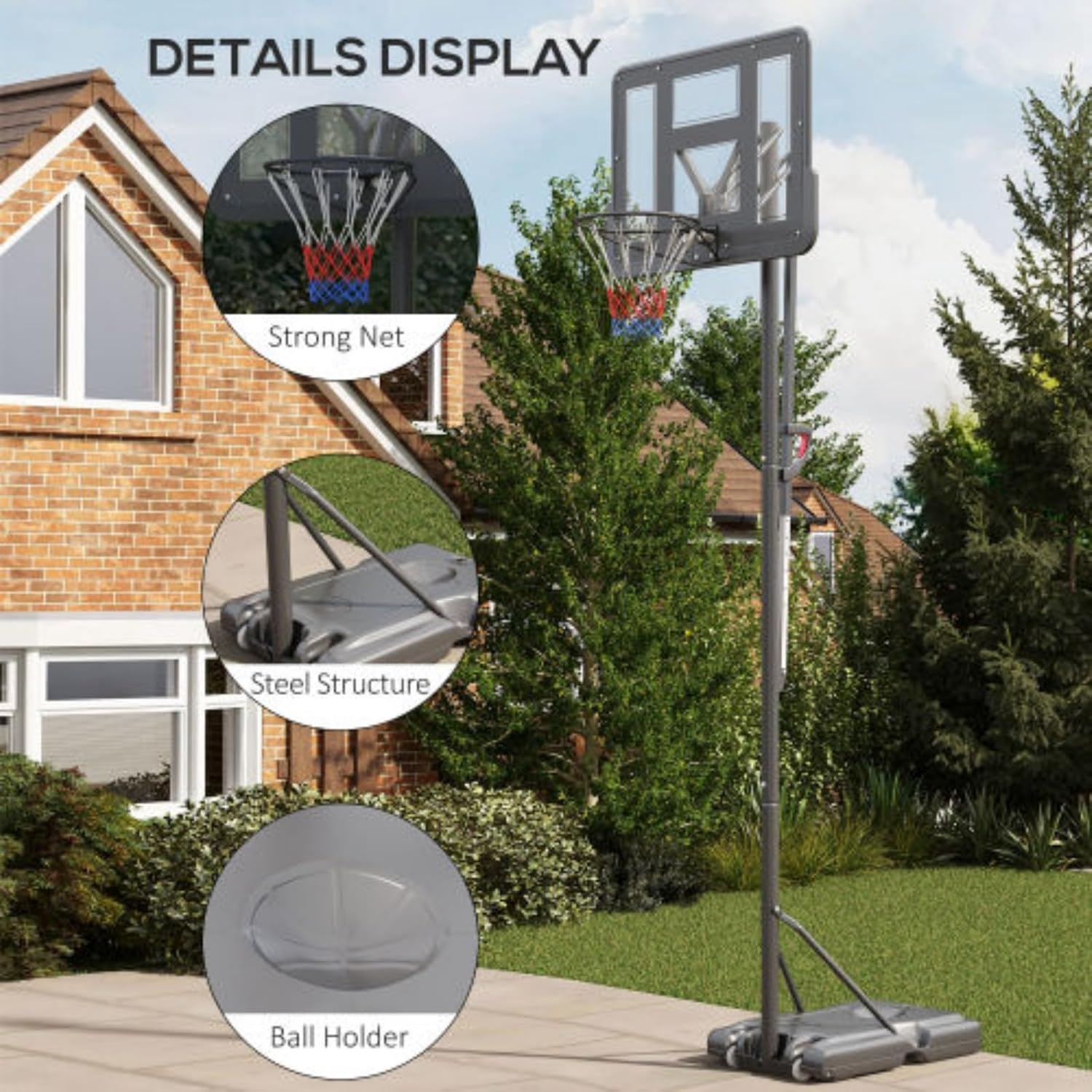 Portable Basketball Stand, Outdoor Basketball Stand, 7.7-10 Ft Height Adjustable Basketball Stand with 43 Inch Shatterproof Backboard, Wheels and Fillable Base for Teens, Youth and Adults