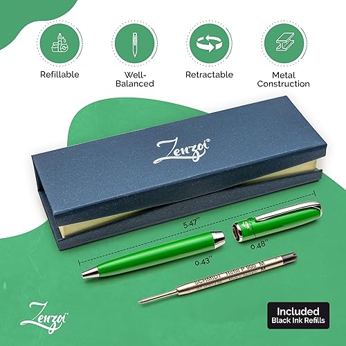 Miniatura 3 de Juego de bolígrafos de lujo, caja de regalo de alta gama, color verde, recargable, tinta negra Schmidt Recambio incluido, 0.028 in. Regalo ideal