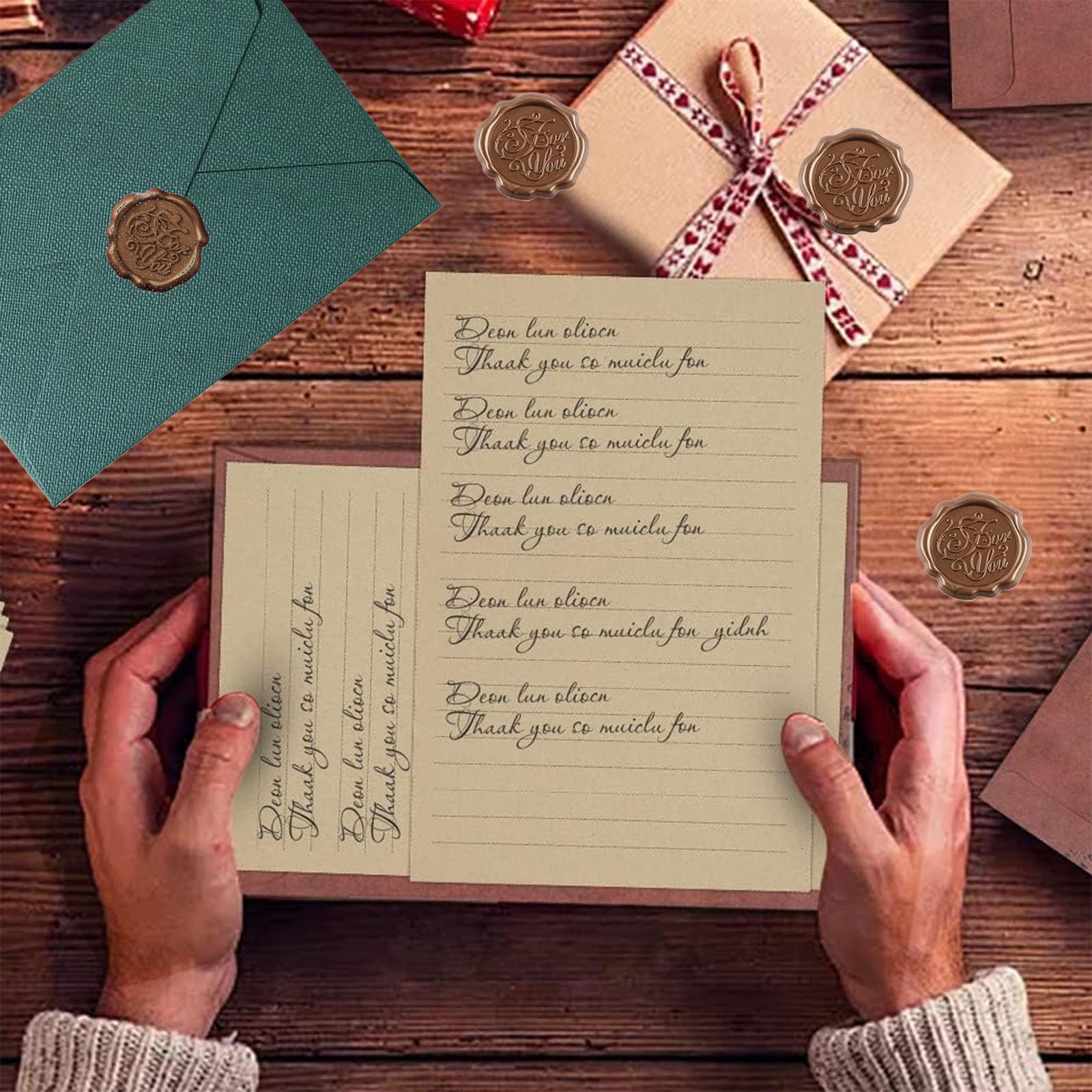 22 Unidades de Papel De Carta Vintage, Juego Con 6 Sobres de Lino Y Sellos de Cera, 10 A5, Papel De Carta Vintage, Sobres de Estraza Para CumpleañOs, Invitaciones de Boda, Tarjetas de Verde