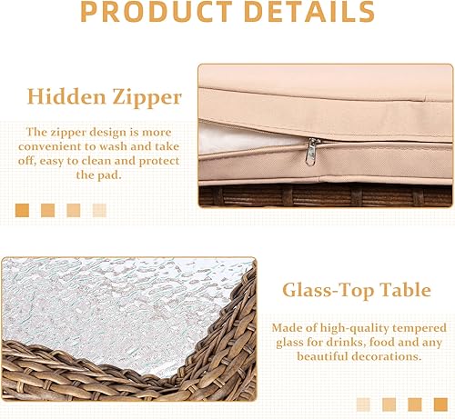 Miniatura 10 de Sillas mecedoras de ratán para exteriores, juego de 2 sillas de patio bistró con cojines gruesos, muebles para todo tipo de clima, juego de