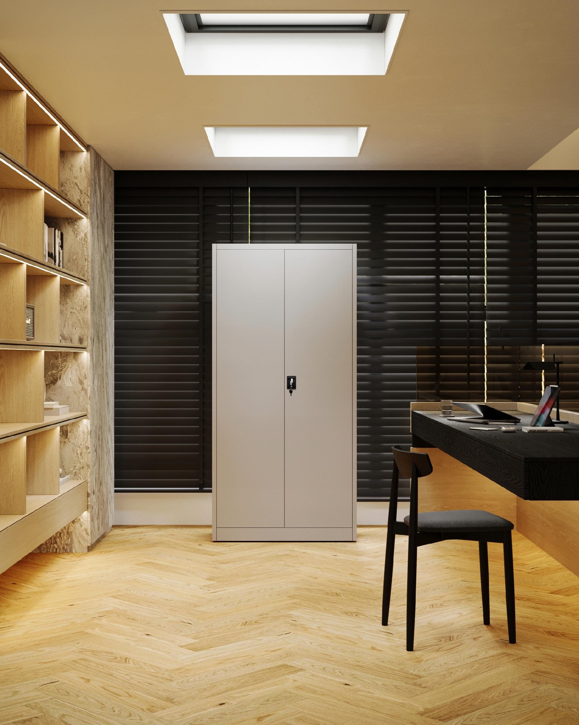 Jan Nowak Armoire de Bureau Métallique C001D avec Compartiment Secret Tôle d'acier Revêtement en Poudre 185 cm x 90 cm x 45 cm (Blanc)