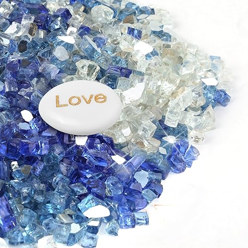Vidrio ignífugo de 20 libras para hoguera, rocas de vidrio reflectante de 12 pulgada para chimenea de propano y gas, vidrio azul con piedra de