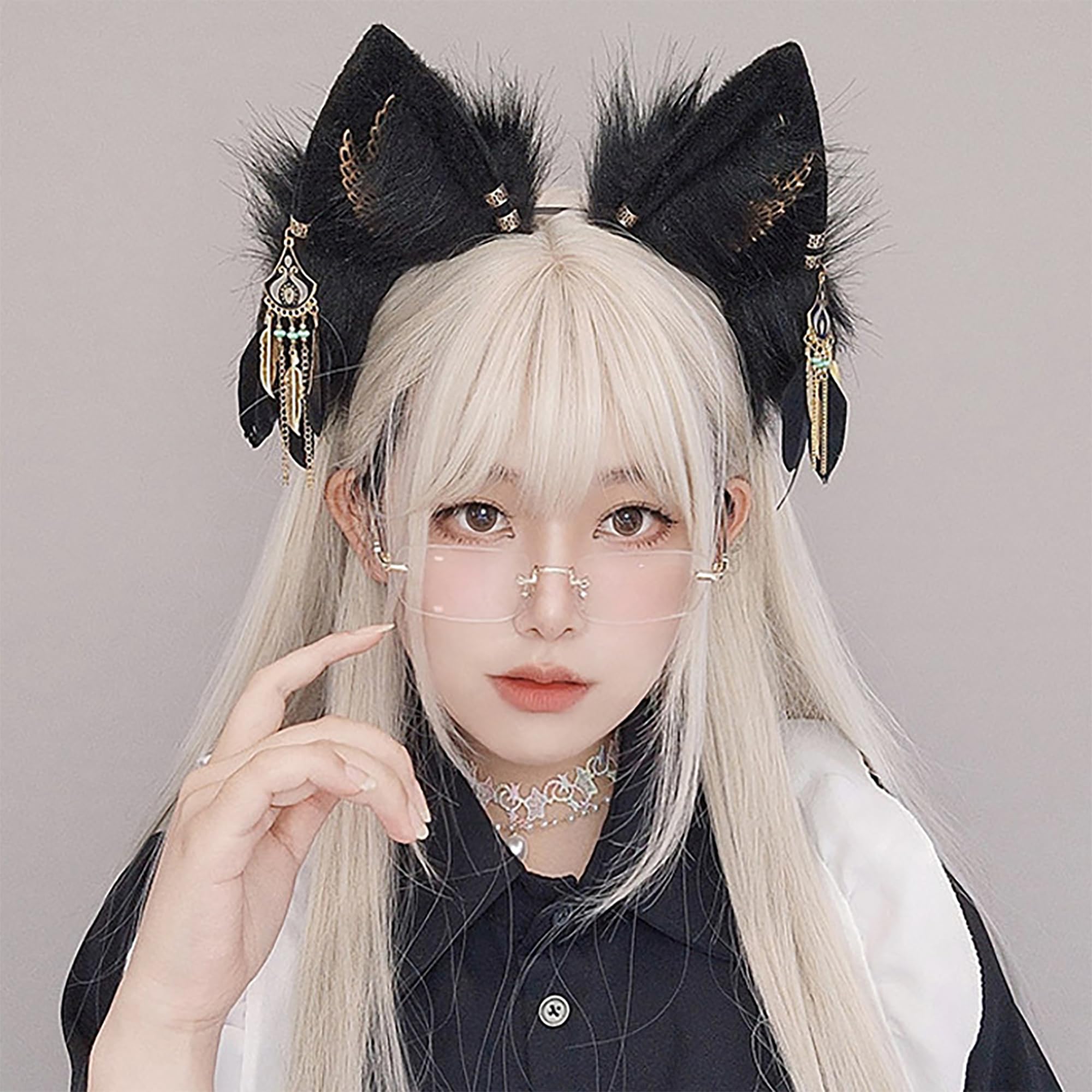 BNLIDES Handmade Furry Animal Ears Headwear Realistic Plush Adult Cosplay Accessory for Party, Anime and Convention Dress-Up: Bastet Black
