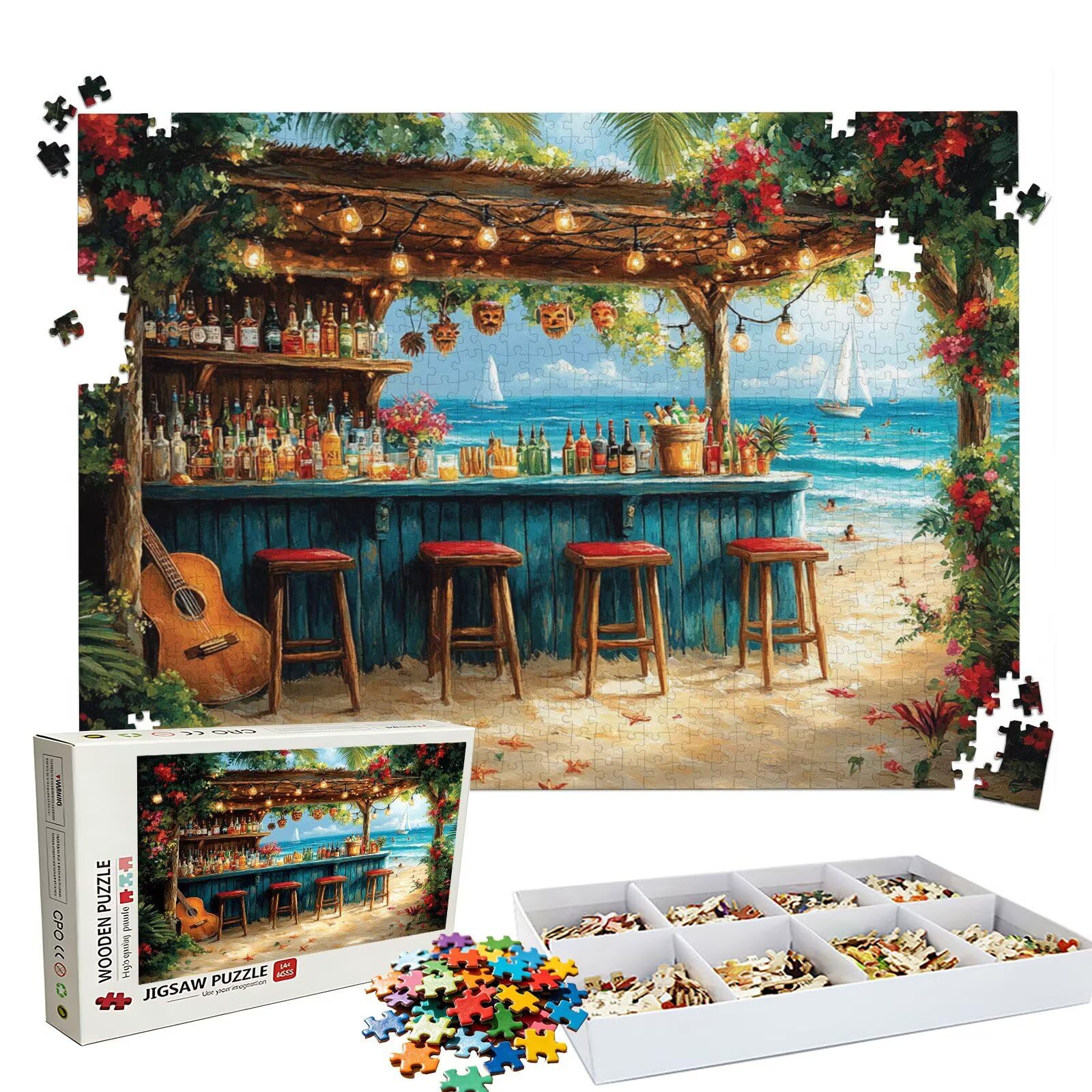 Puzzle Chitarra spiaggia, Puzzle Adulti 3000 pezzi, Puzzles Legno con Squisita Scatola di Imballaggio, Rompicapo per Esperti con Incastro Perfetto, Stampa Alta Definizione, Regalo per Adulti W3H-984