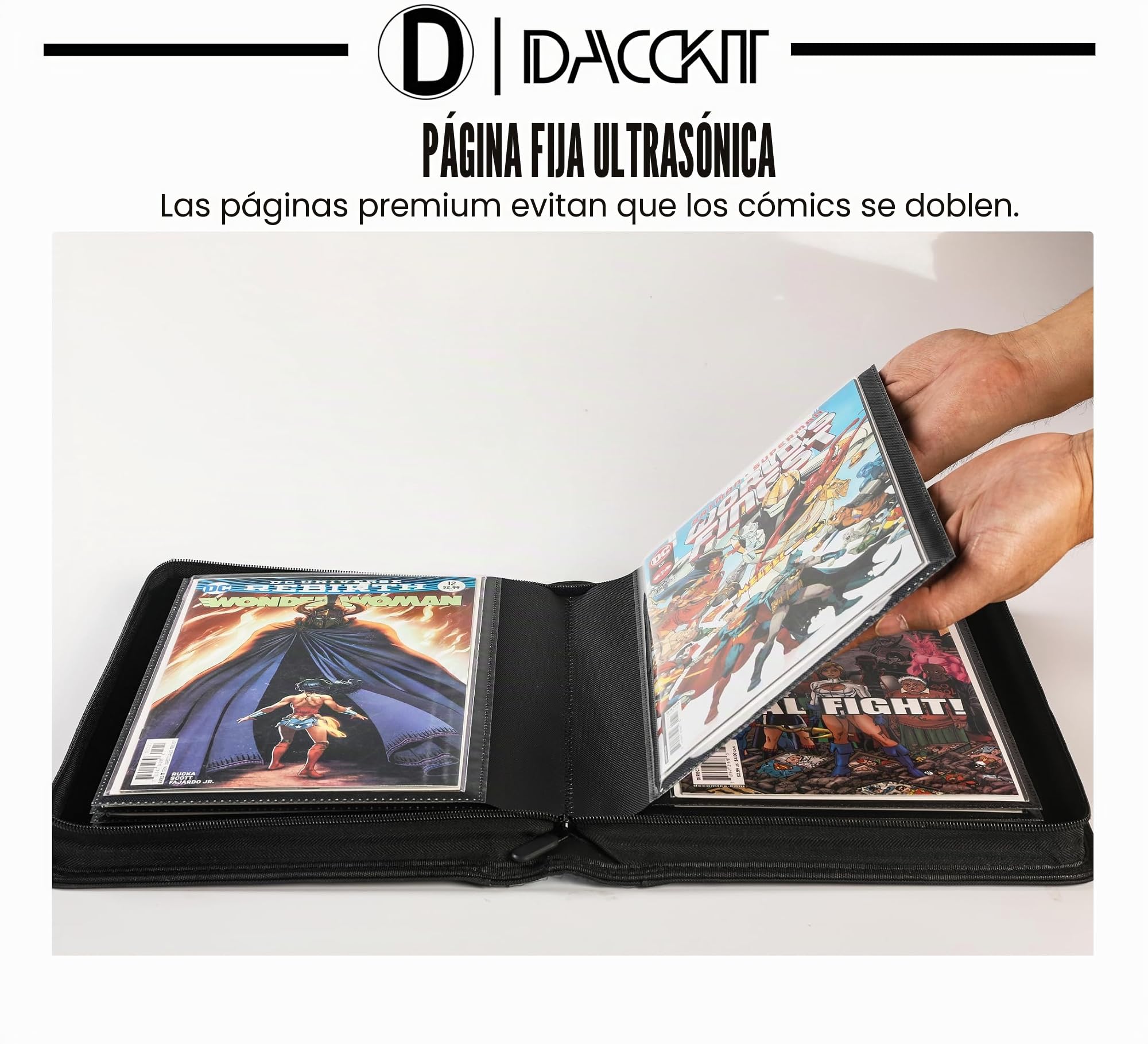 D DACCKIT Carpeta de cómics, álbum de cómics con fundas para cómics regulares y cómics en bolsa y abordado, carpeta de almacenamiento de cómics con capacidad para 24 cómics (modelo A, negro clásico)