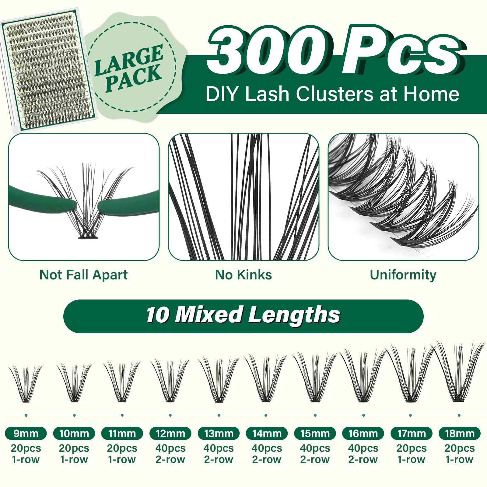 DIY Wimpernverlängerung Kit KEYYOU 300Pcs 30D 0.07D Curl 8-16MIX Wimpern Cluster Kit mit Wimpernkleber Entferner Applikator einfach zu bedienen für Anfänger (Kit-30D-0.07D,8-16MIX)