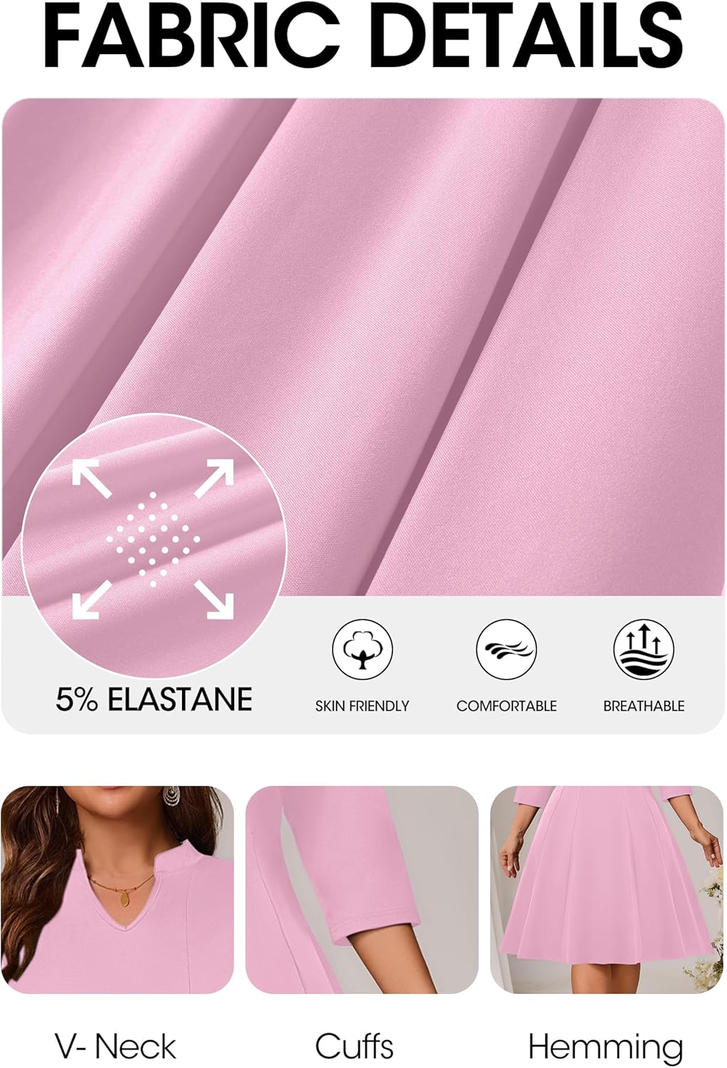 Runwind Plus Size Dresses for Curvy Women, V-Neck 3/4 Sleeve Semi-Formal Fall Church Wedding Guest Cocktail Party Midi Dress - Image 7