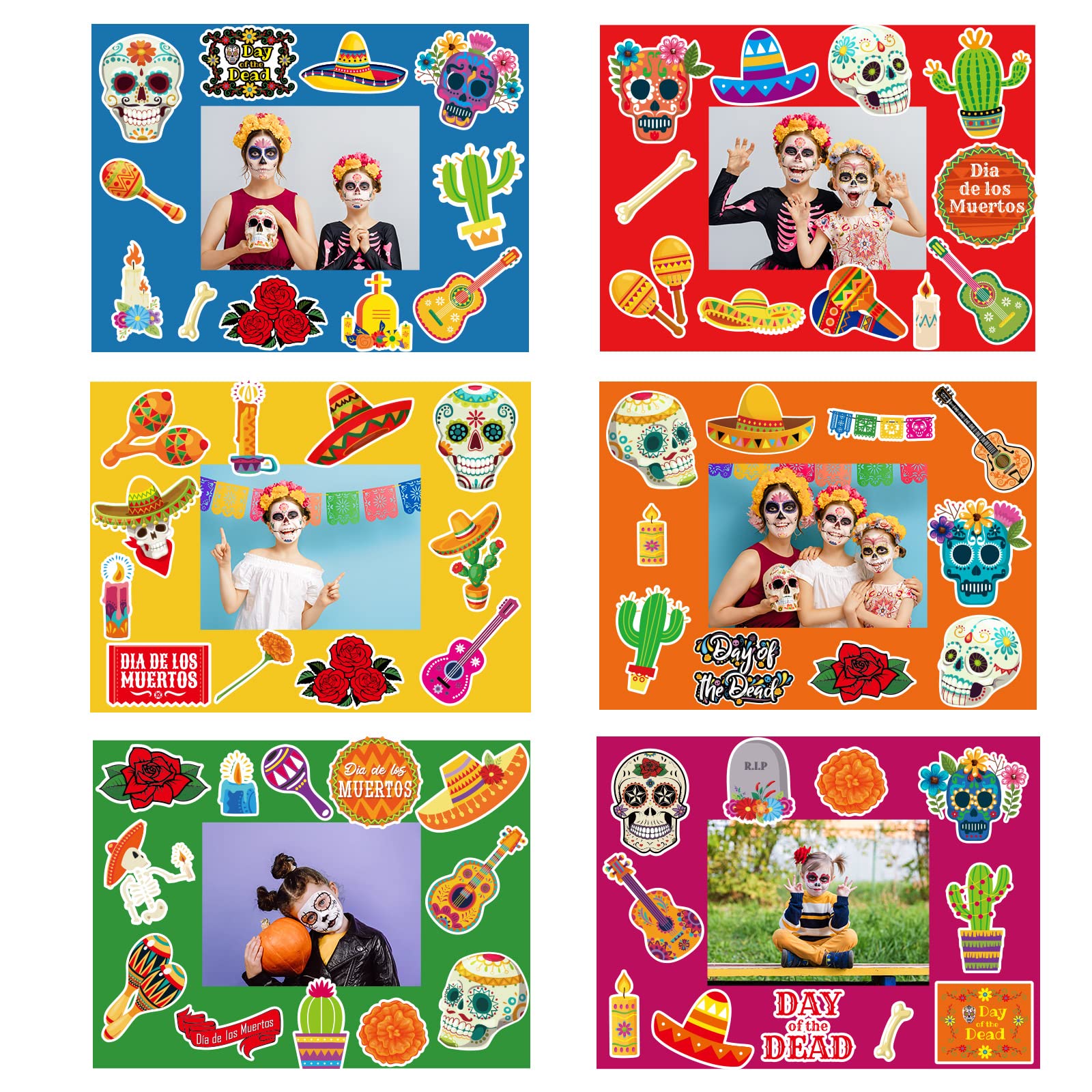 30 Packs Day of The Dead Picture Frame Craft Kits for Kids Day of The Dead DIY Craft Set with Sugar Skull Skeletons Stickers Home Classroom Indoor Game Activities