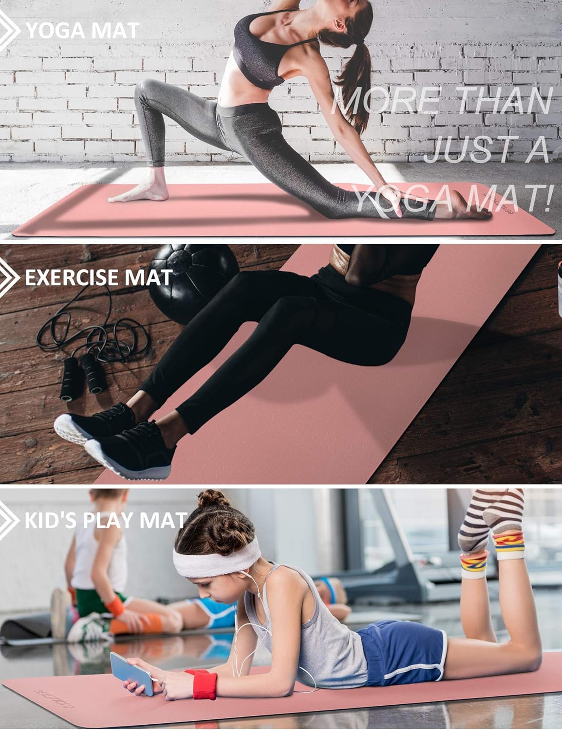 [BUY TOGETHER, SAVE MORE] 24 Tiles Interlocking Mat + TPE Yoga Mat Eco-friendly Non Slip, Cherry Pink & Navy Blue