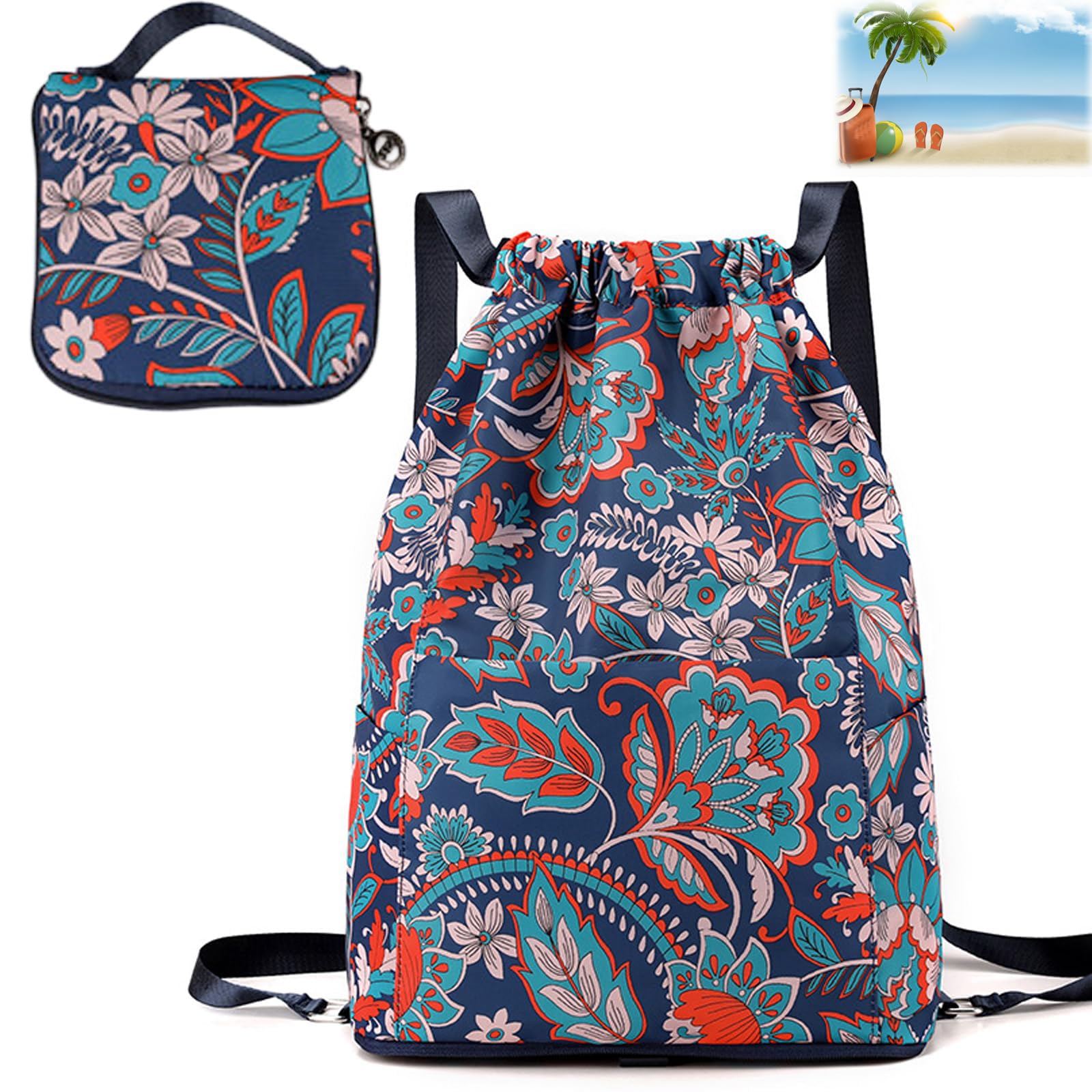 Drawstring Foldable Large Capacity Dry-Wet Separation Travel Sports Backpack,Foldable Drawstring Backpack for Travel (E)