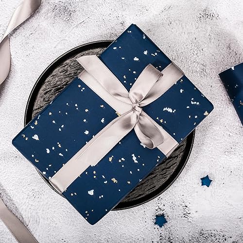 Miniatura 6 de HOMERAL Mini rollo de papel de regalo, 17 pulgadas x 16.5 pies, azul marino con diseños de lámina plateada y dorada para cumpleaños, vacaciones,