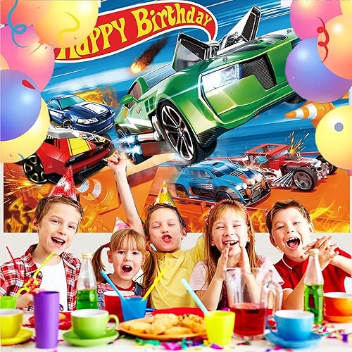 Miniatura 5 de BASICF Decoraciones para fiestas temáticas de autos de carreras calientes, suministros para fiestas de cumpleaños con ruedas de automóvil, incluyen