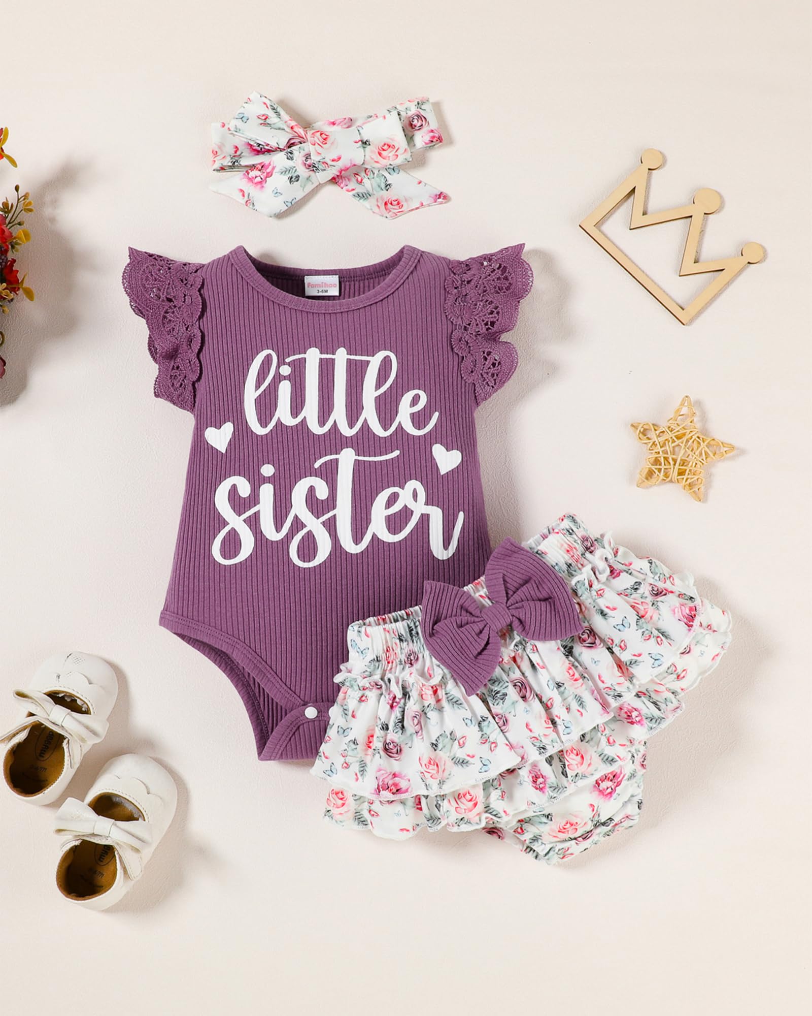Big Sister Little Sister Matching Outfits Baby Girl Romper/Toddler Girl T-shirt Tops with Shorts/Skirt Clothes Set - 3
