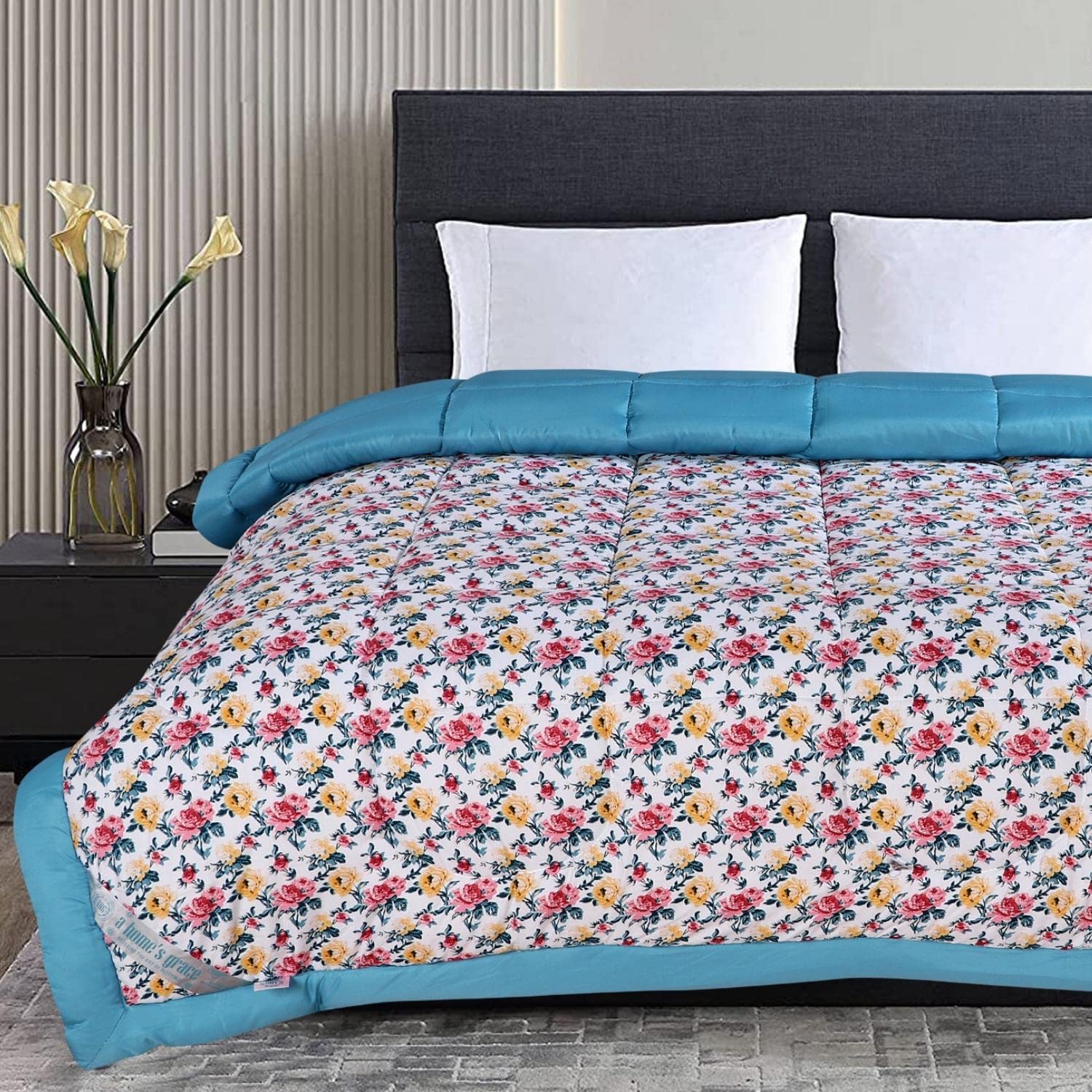 A HOMES GRACE Soft and Cozy Reversible Double Bed Heavy Winter Quilt - Premium Bedding Collection (Floral)
