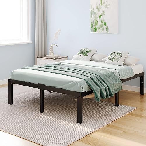 Miniatura 14 de Base de cama matrimonial con cabecero, almacenamiento compatible, no necesita somier, tamaño negro, plataforma de metal resistente, marco de cama,