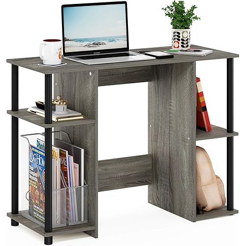 Furinno Jaya Computer Study Desk With Open Storage, French Oak Grey/Black