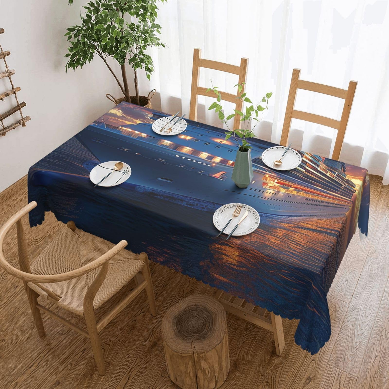 QLDETUPWLX Rectangle Table Cloth 137x183 cm Cruise Ships Tablecloths Wrinkle Free Table Cloth Washable Fabric Desktop Protection Decoration Tables Cover for Party Dining Indoor and Outdoor