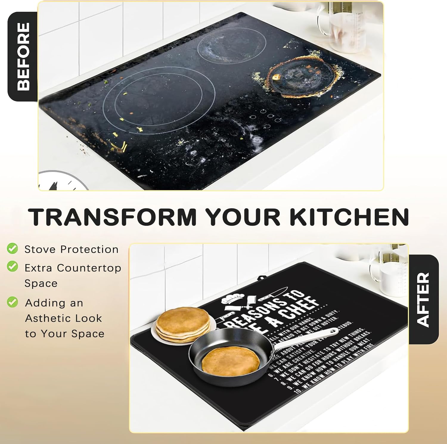 Stove Top Covers for Electric Stove, Christmas Kitchen Decor Date Chef Glass Cover Protector, Thick Induction Cooktop Protector, Heat Resistant Range Ceramic Stove Top Covers Mat, Dish Drying Mat