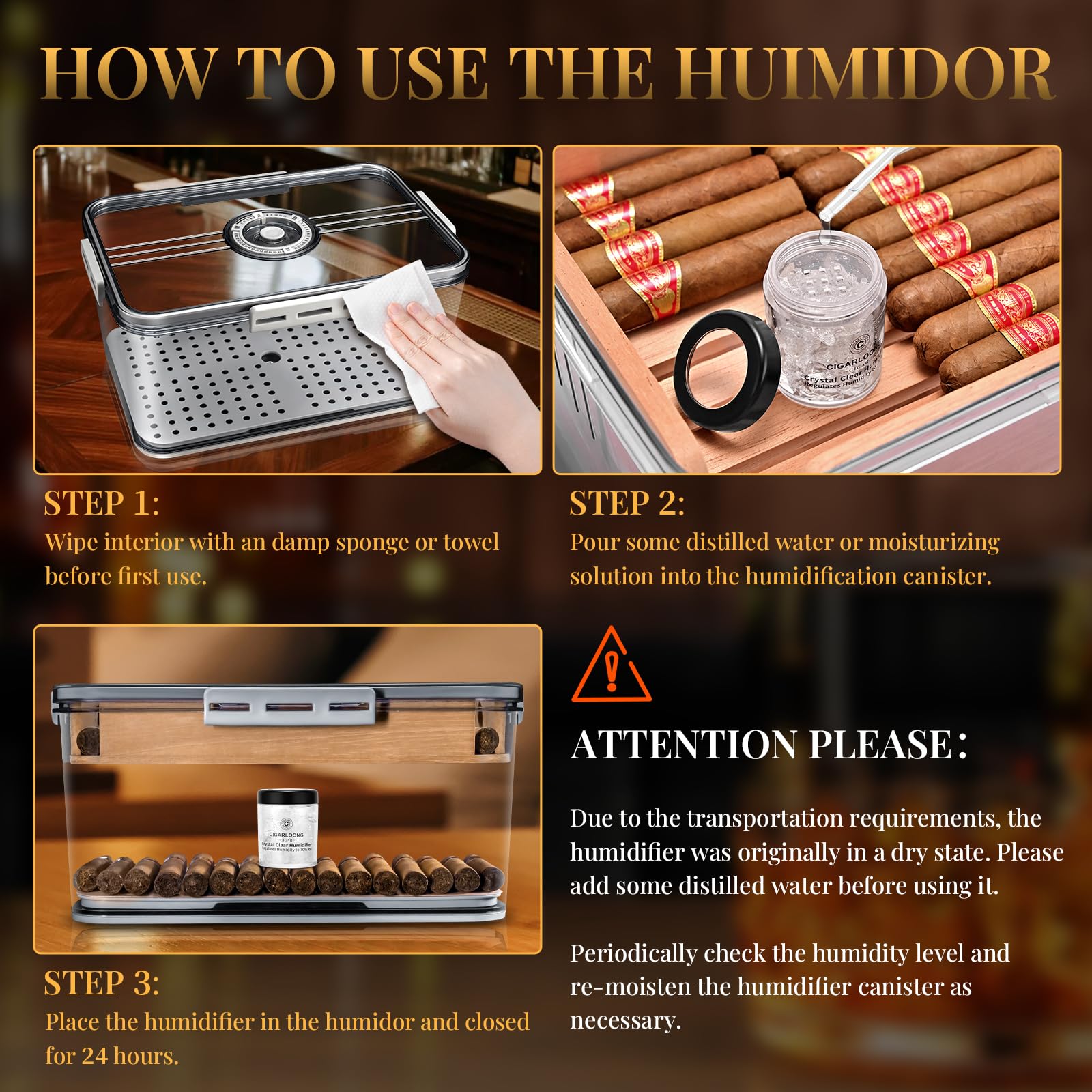 CIGARLOONG Zigarren-Humidor, eingebautes Regal aus Zedernholz mit Hygrometer und Luftbefeuchter, transparente Aufbewahrungsbox aus Acryl für Zigarren (S (für 20–30 Zigarren))