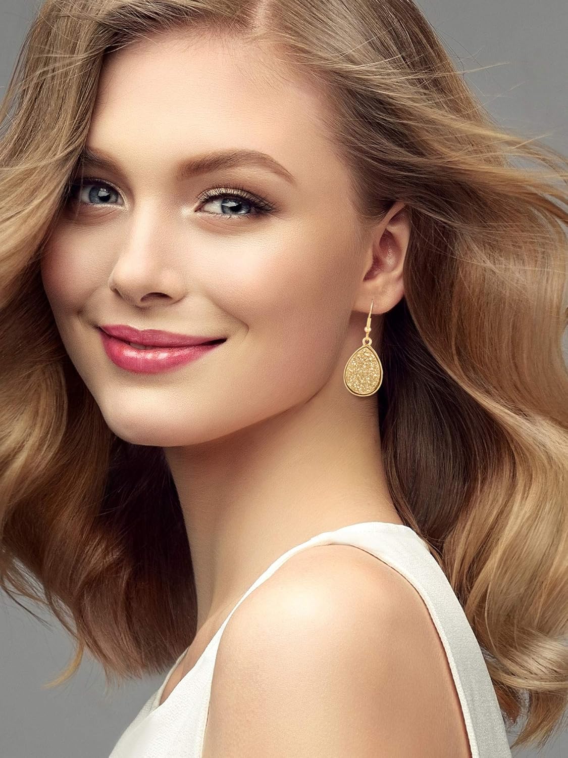 Hicarer 12 Pairs Faux Druzy Drop Earrings Crystal Pendant Dangle Multicolor Stainless Steel Earring for Women Wedding Party - Image 4