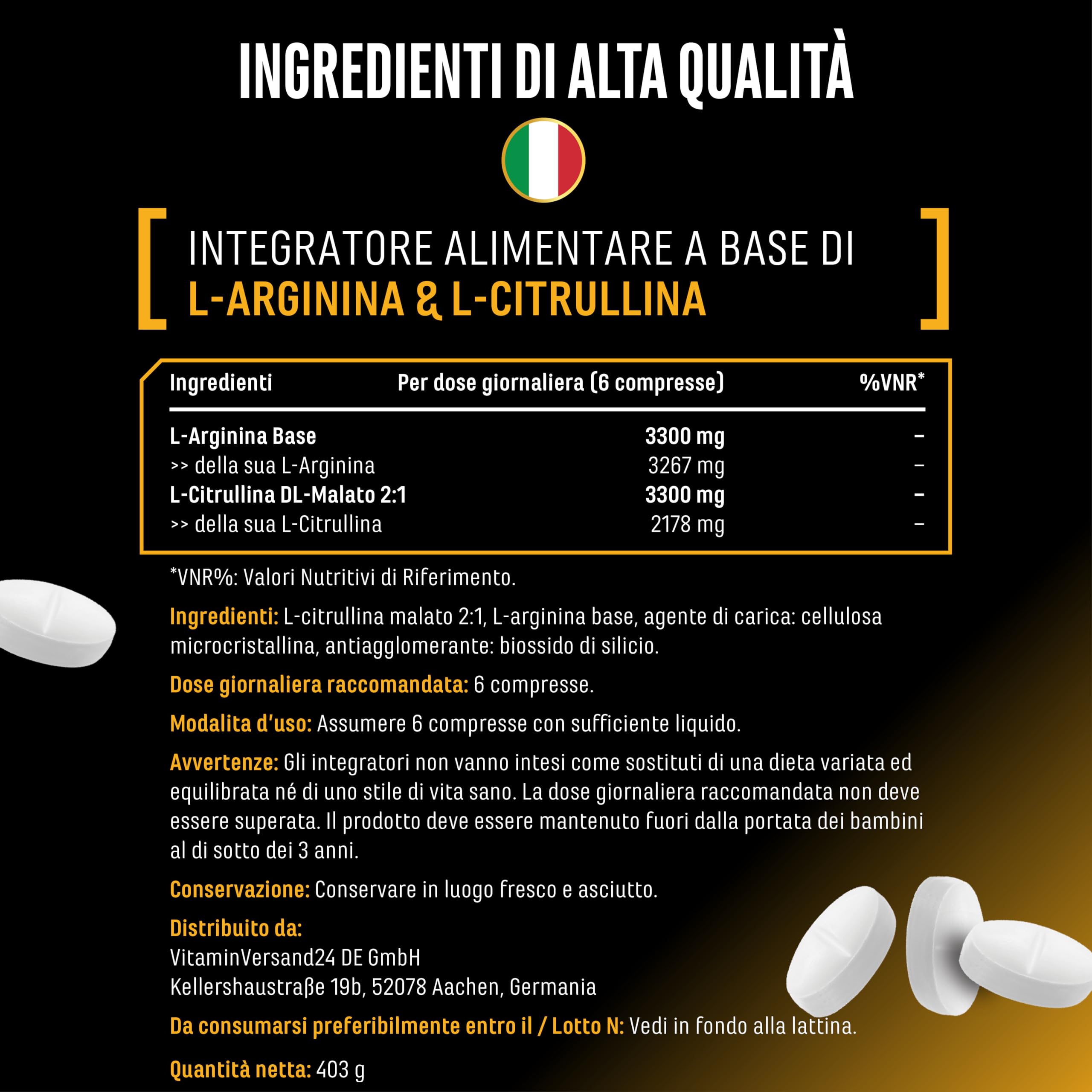 L-Arginina + L-Citrullina Ultra Compresse - 300 compresse da 1100 mg - Combinazione ad alto dosaggio di L-arginina base e L-citrullina malato 2:1 - Vegano