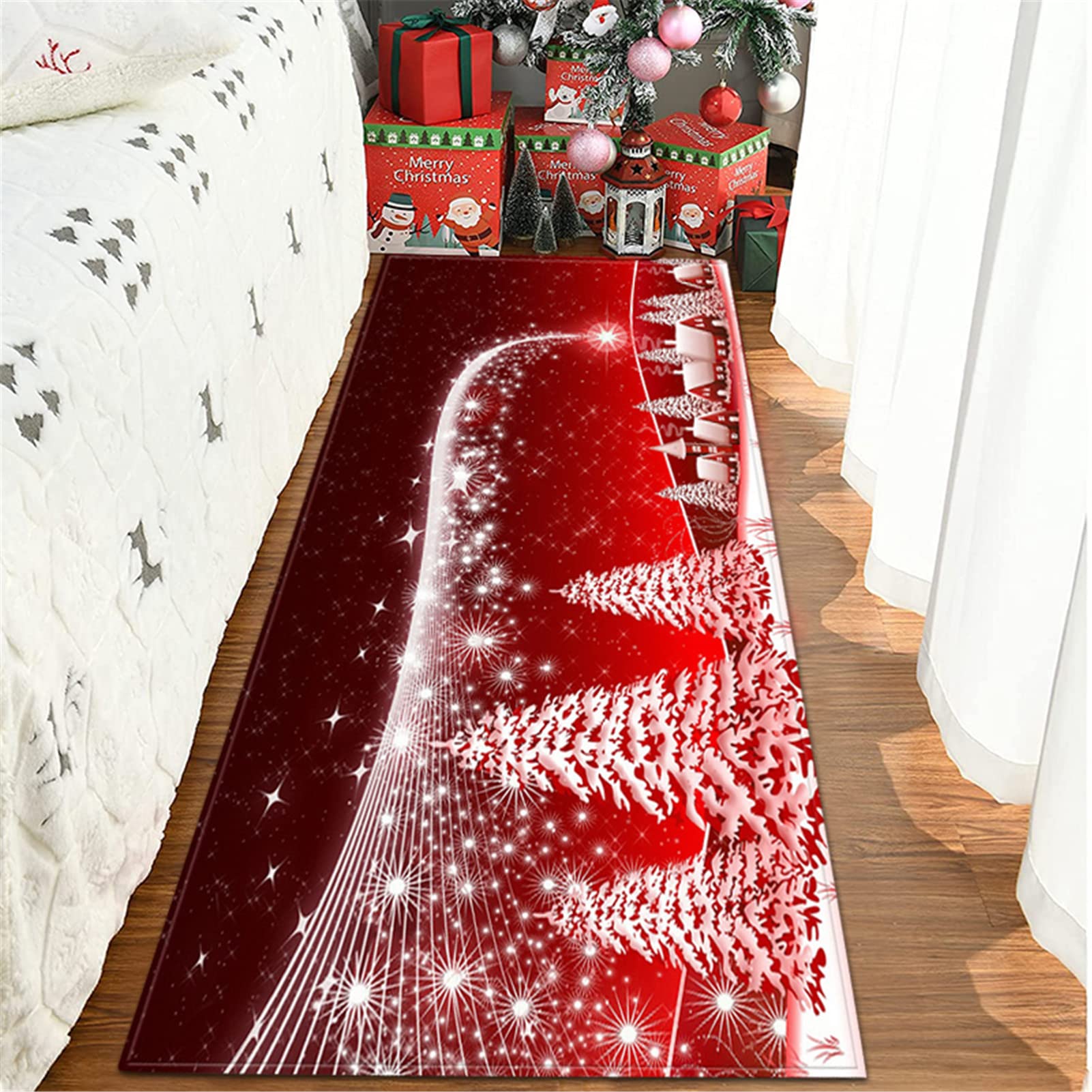 Alfombra Navideña Lavable Antideslizante Felpudo Navidad Alfombra Entrada, Navidad Cocina Baño Alfombras,Alfombras De Poliéster Suave para Decoraciones Navideñas,3,60x180cm/23.6"x70.8"
