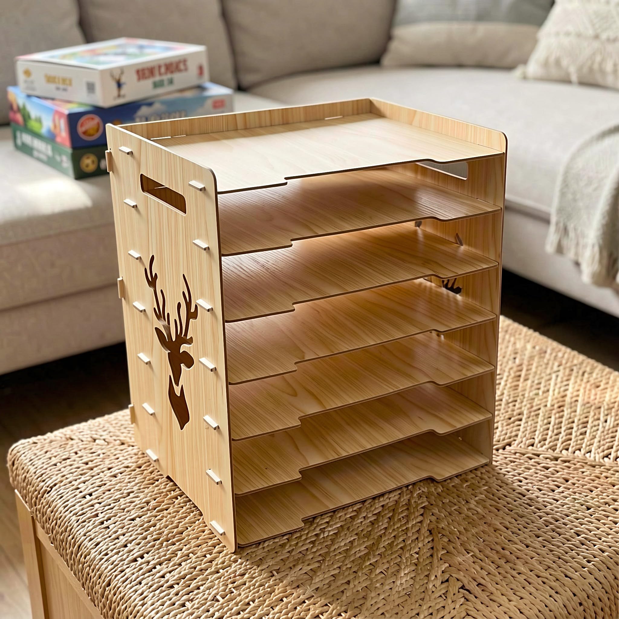 Veemoon Scaffale porta puzzle in legno, ripiano regolabile a 7 livelli per