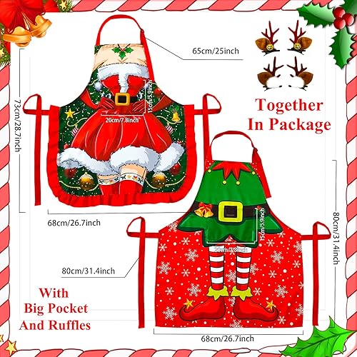 Miniatura 6 de Paquete de 2 delantales para mujeres y hombres con 3 bolsillos, delantal ajustable impermeable de cocina con 2 toallas