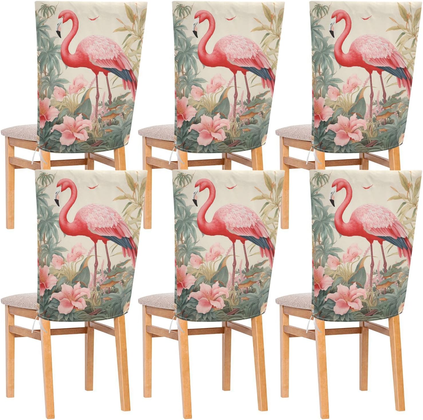 ALAZA Flamingo Tropical Leaves Chair Back Cover Set of 6, Washable Reusable Removable Chair Slipcovers Decorative Chair Cover for Home Kitchen Wedding Party
