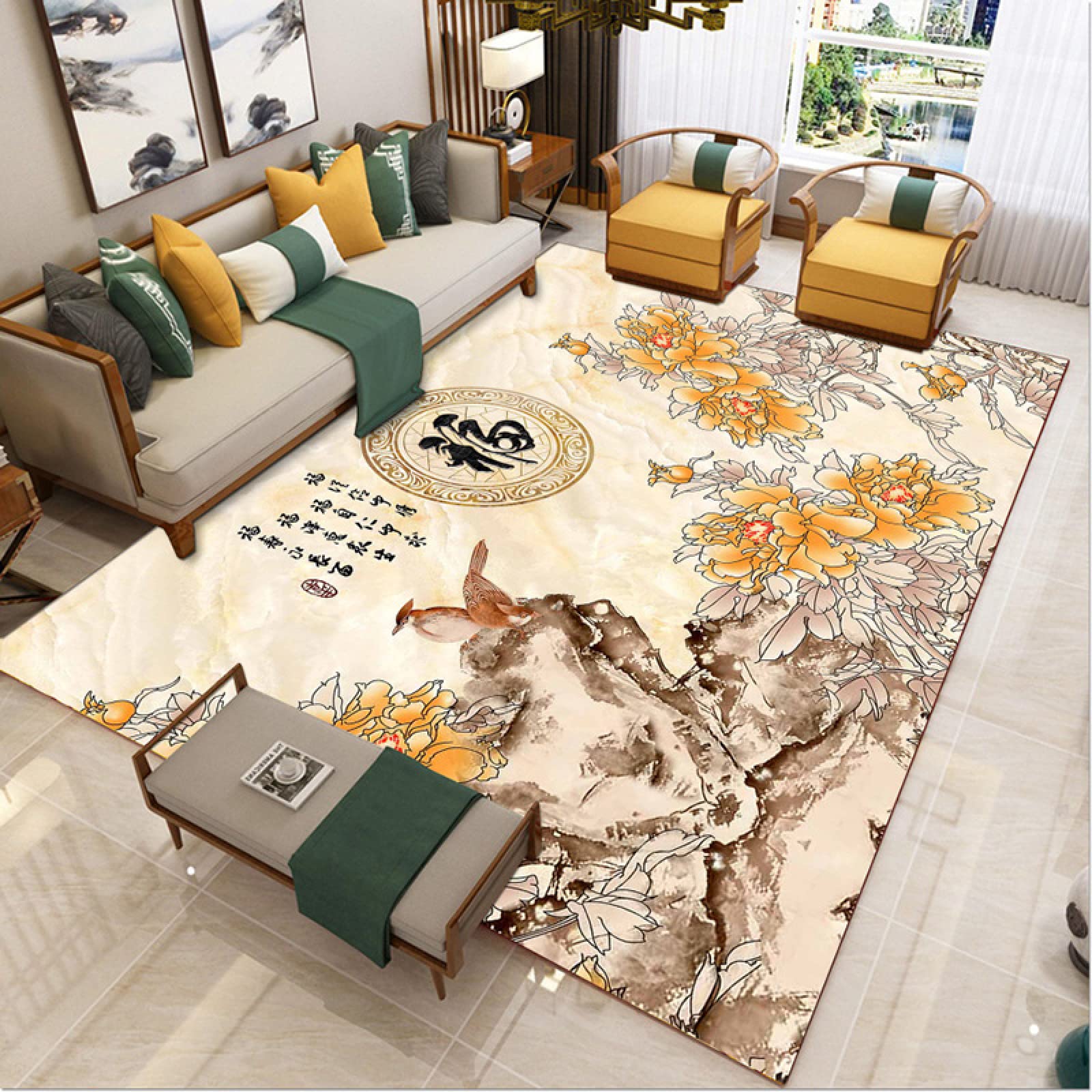 Grand tapis traditionnel vintage salon chambre déco tapis rétro résistant 40 x 60 cm